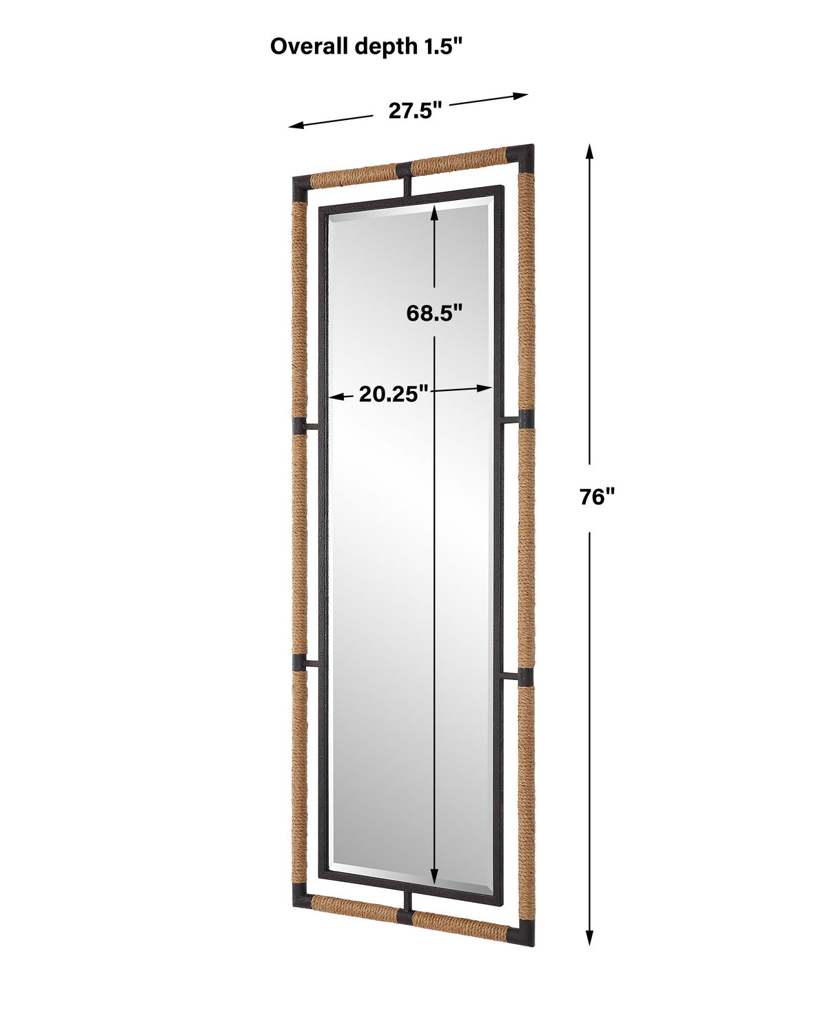Melville Iron & Rope Tall Mirror, by Uttermost, 27.5" width x 76" height x 1.5" depth View 3