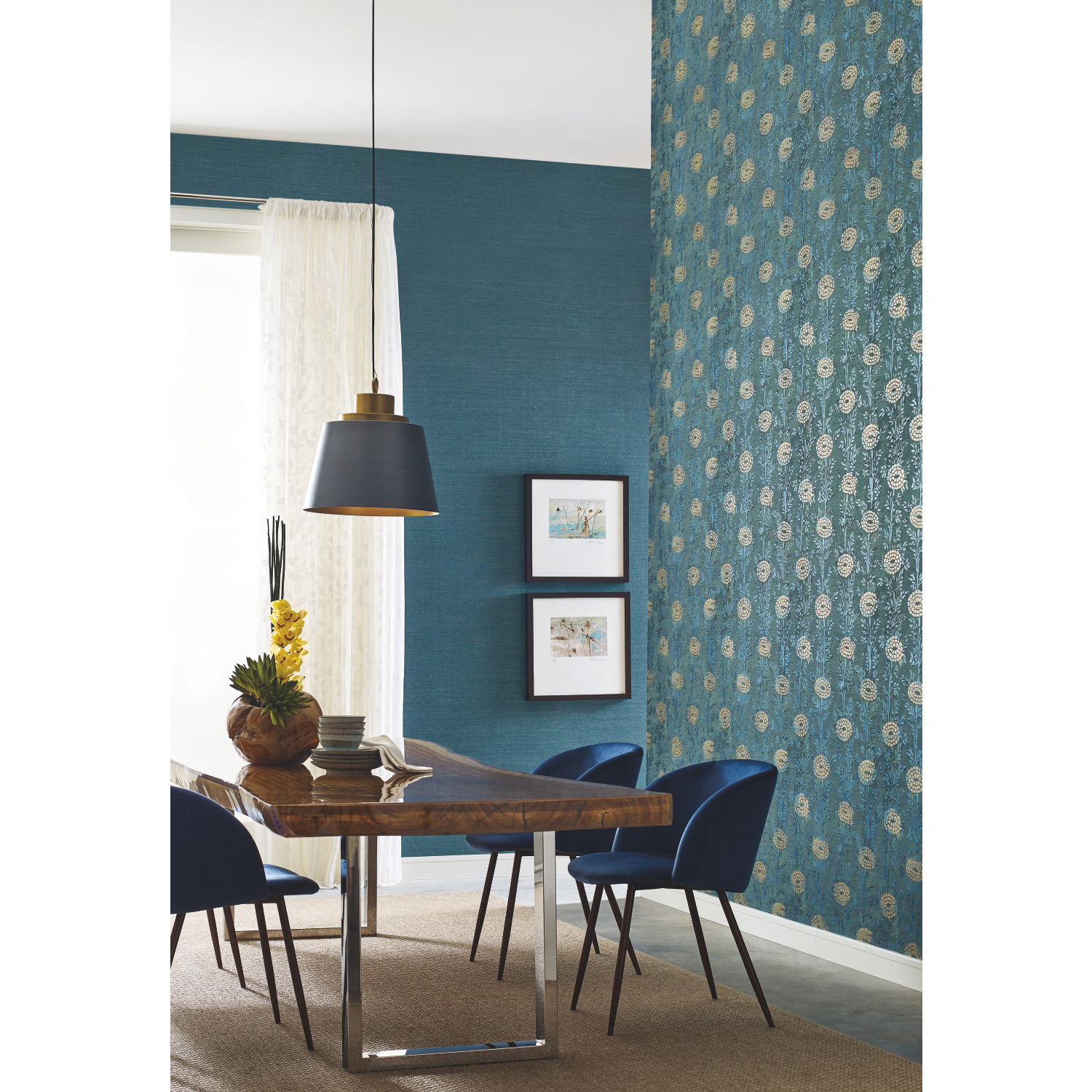 French Marigold Teal & Gold Wallpaper large image 