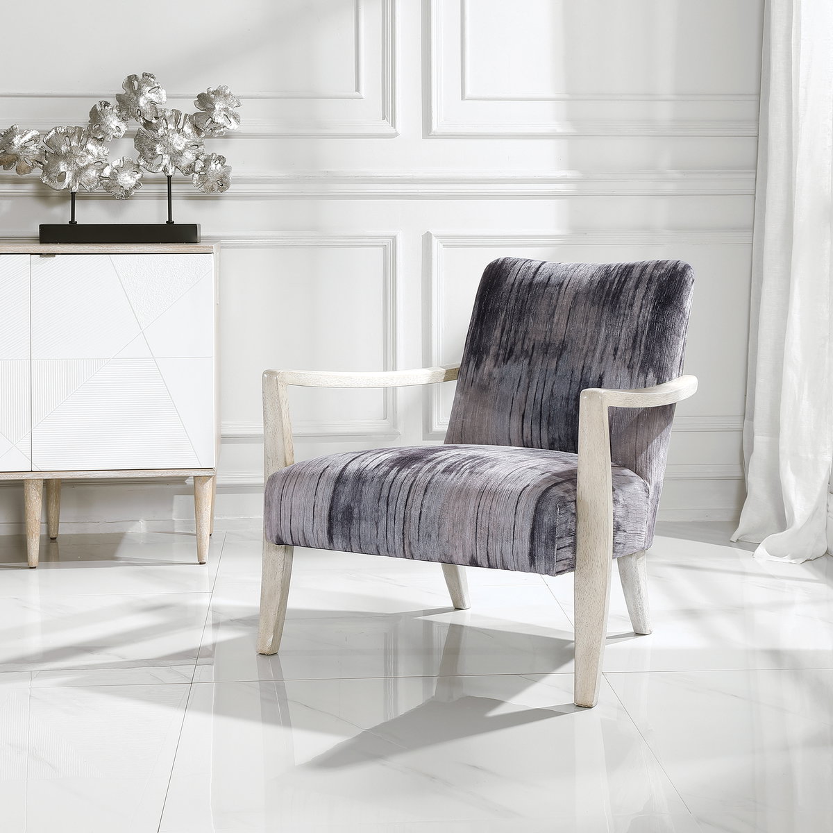 Watercolor Gray Chenille Accent Chair, by Uttermost, 30.5" width x 31" height x 32.5" depth View 2