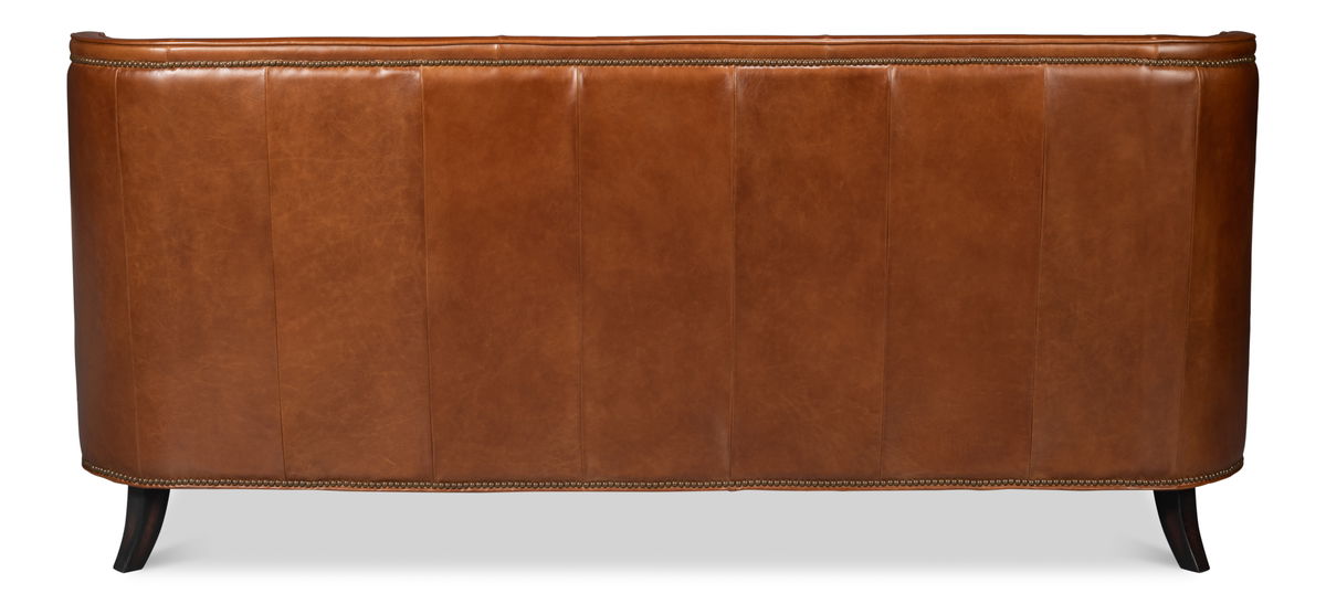 Philipe Distilled Leather Sofa Brown, by Sarreid, 7' width x 3' height View 3