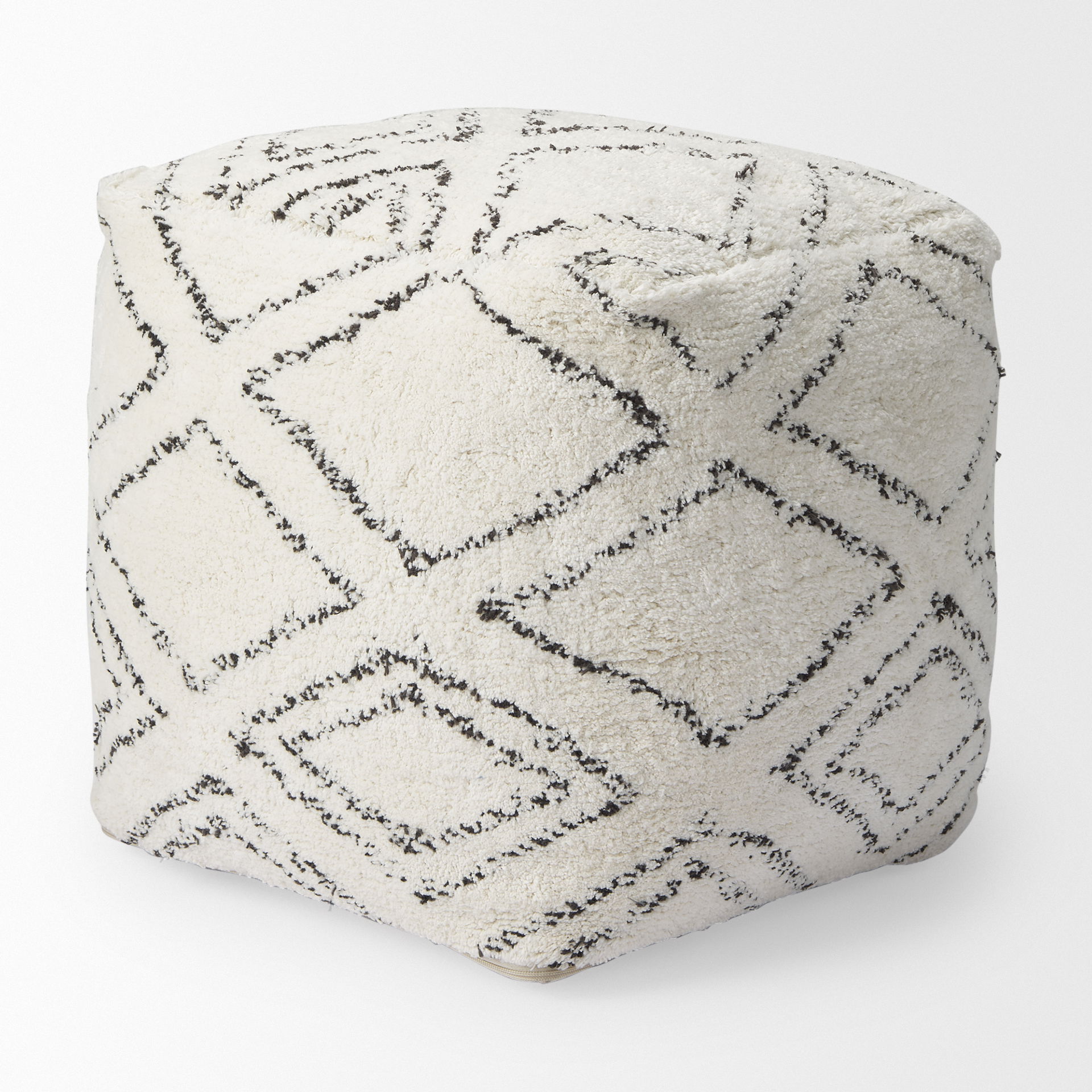 Tapir Beige Cotton Argyle Pattern Square Pouf, Ottoman by Mercana, 17.72" length x 17.72" width x 17.72" height View 6
