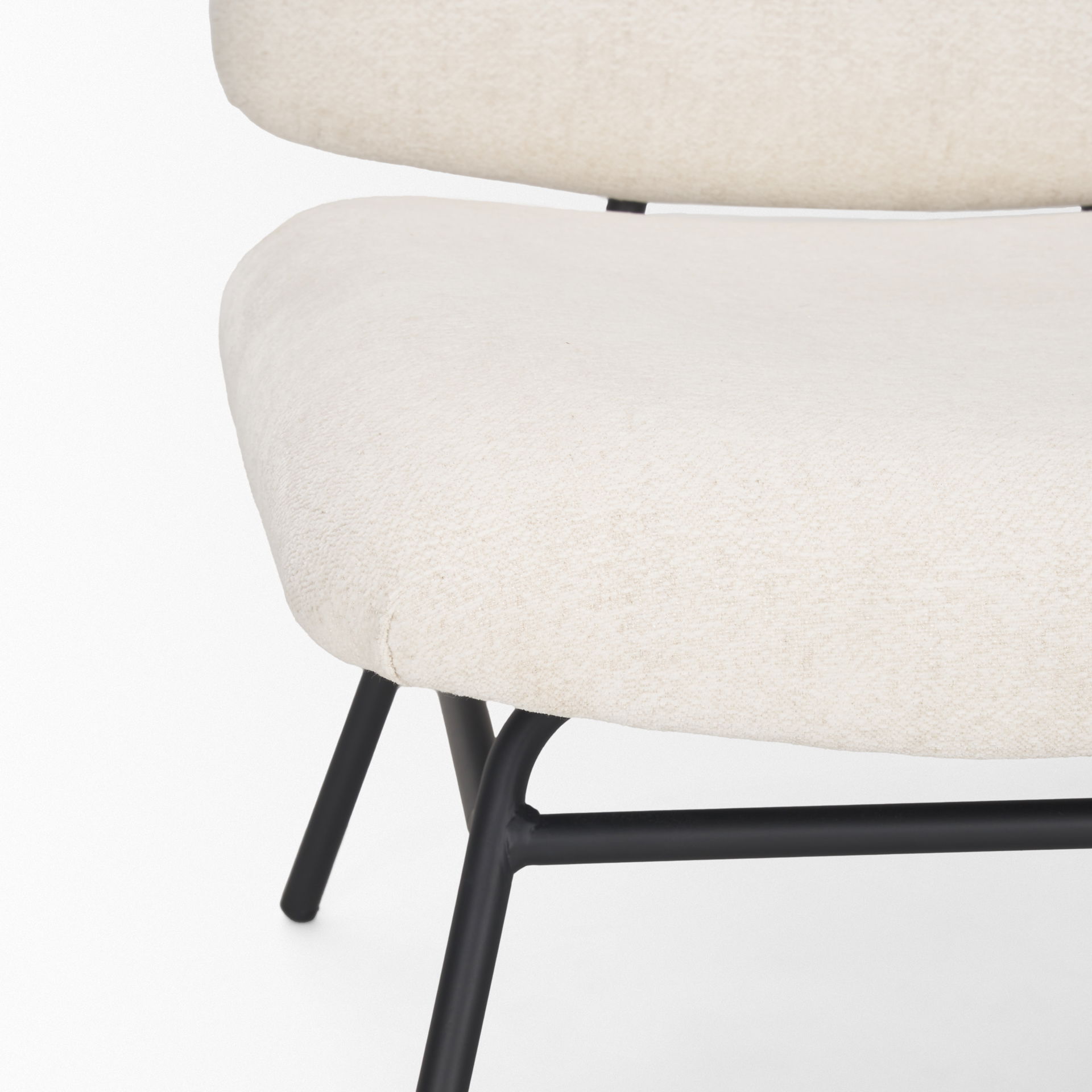 Nora Cream Fabric with Matte Black Metal Legs Accent Chair, by Mercana, 30.79" length x 25.39" width x 31.89" height View 12