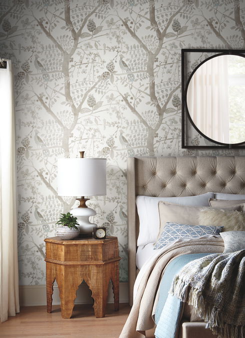 Peacock Block Print Off White Wallpaper