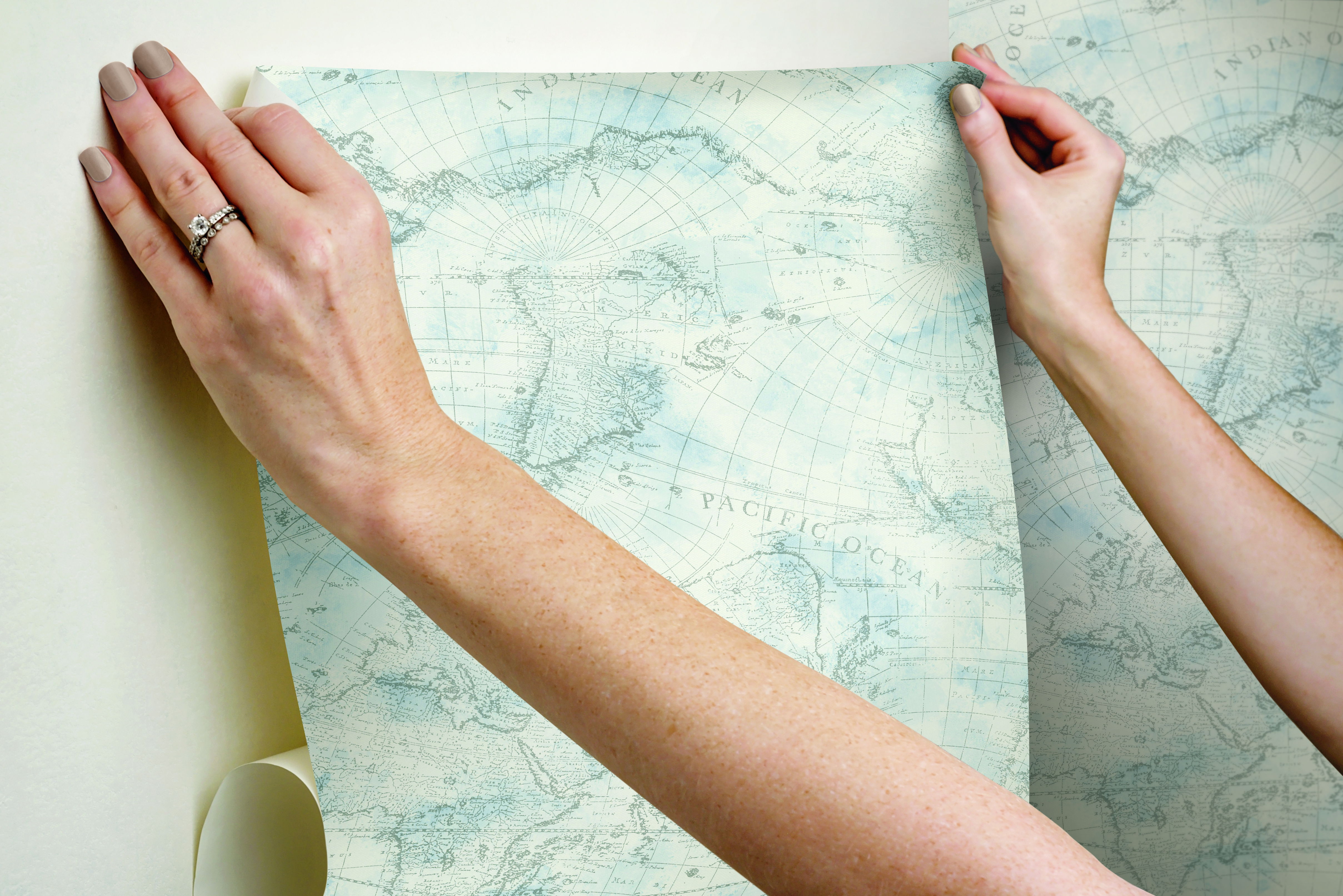 Coastal Map Blue & Grey Peel & Stick Wallpaper large image 