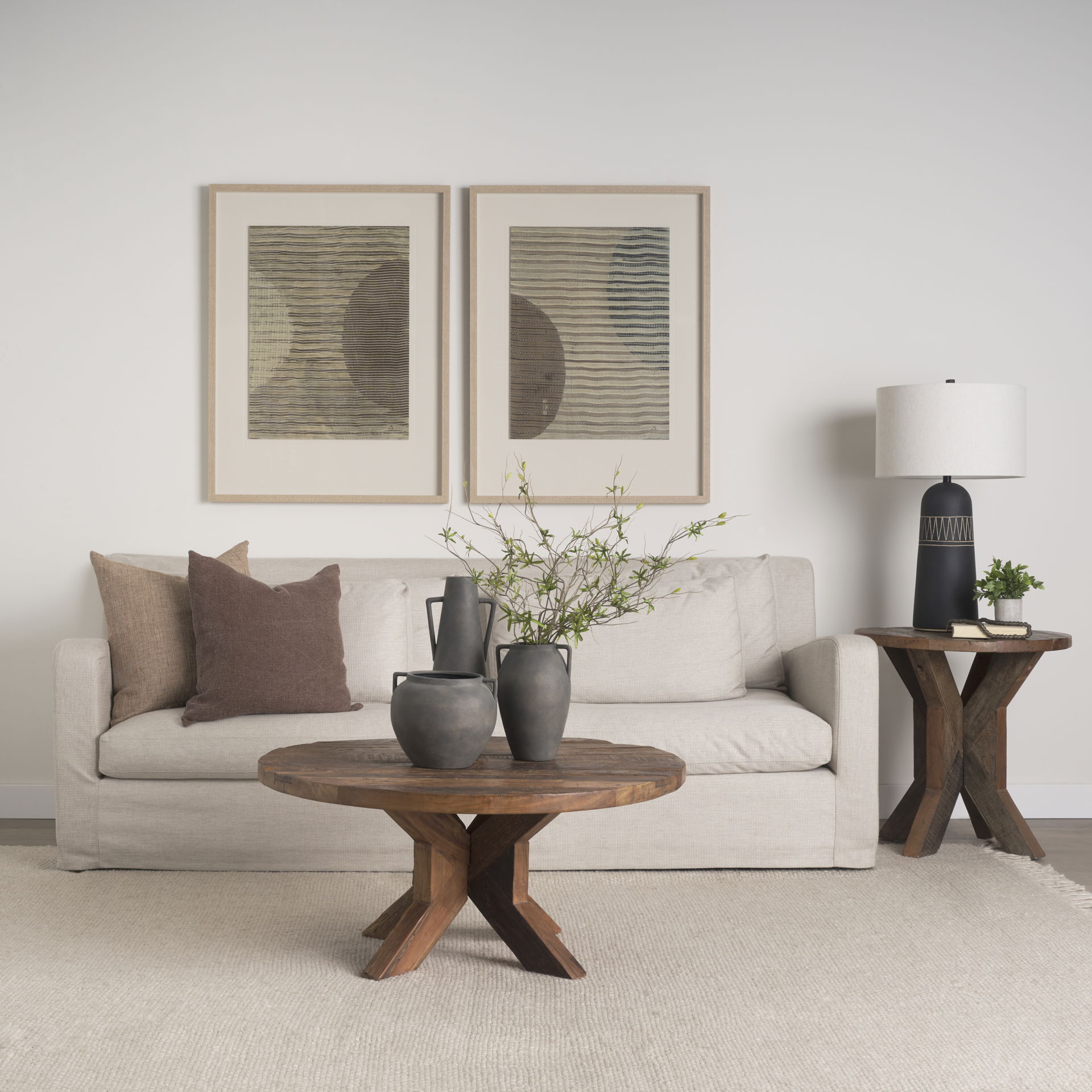 Kilian Short Brown-Gray Double Ear Vase, by Mercana, 9.45" length x 9.45" width x 8.46" height View 2