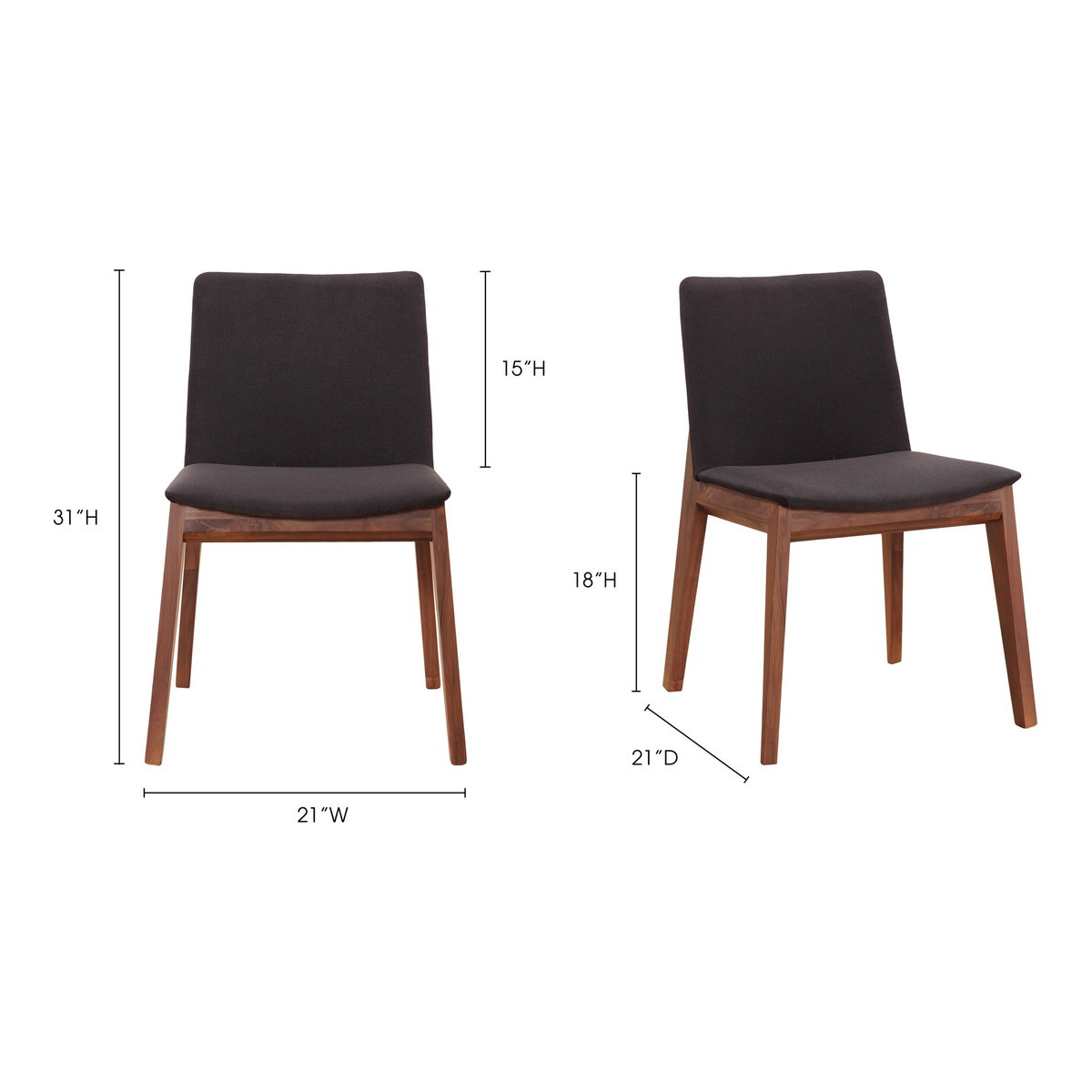 Deco Dining Chair Black- Set Of Two, by Moe's Home, 21.25" width x 30.75" height x 22" depth View 11