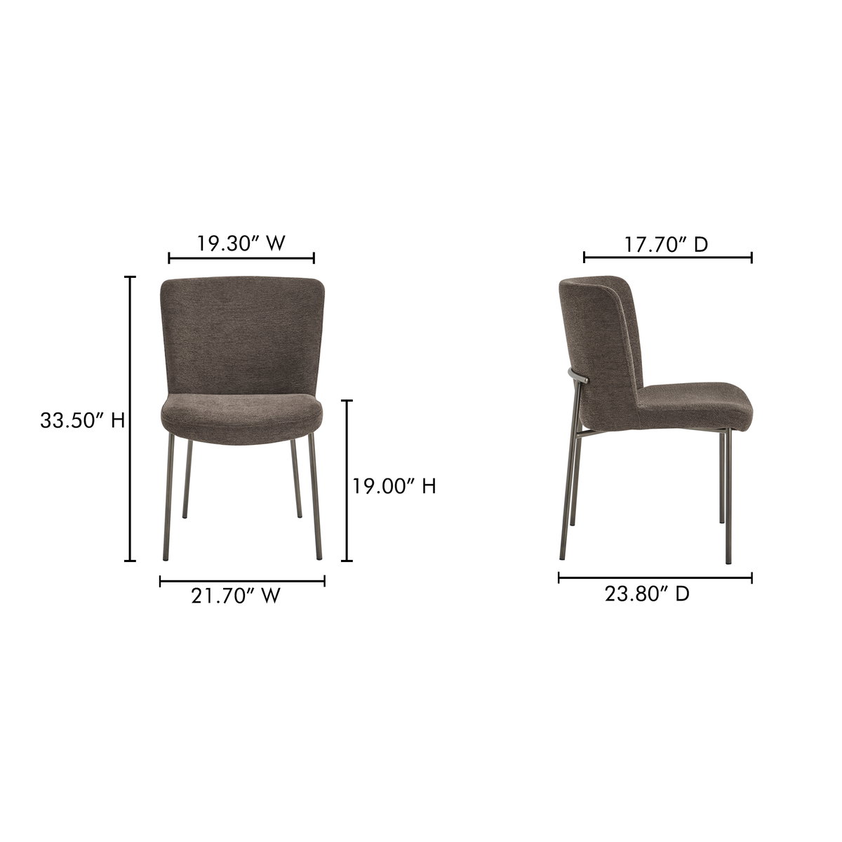 Early Dining Chair Dark Brown-set Of Two, by Moe's Home, 21.7" width x 33.5" height x 23.8" depth View 8