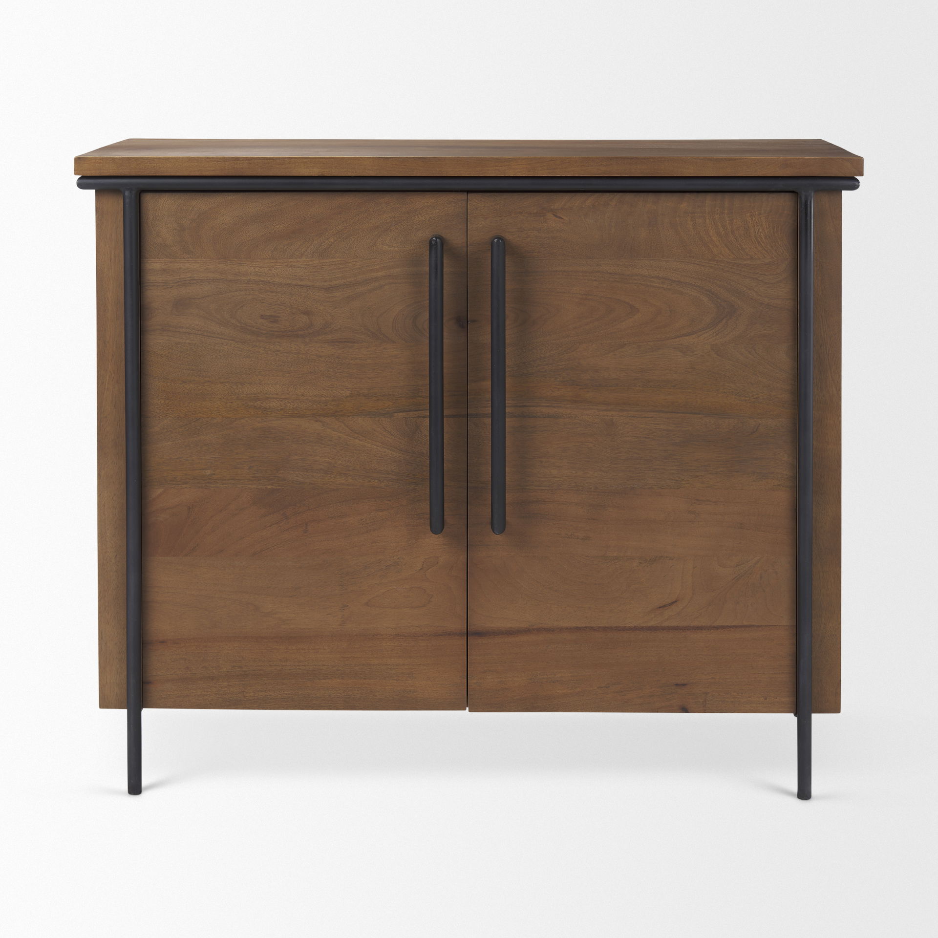 Maddox  40.0L x 18.5W x 32.75H Brown Solid Wood Black Metal 2 Door Accent Cabinet large image 