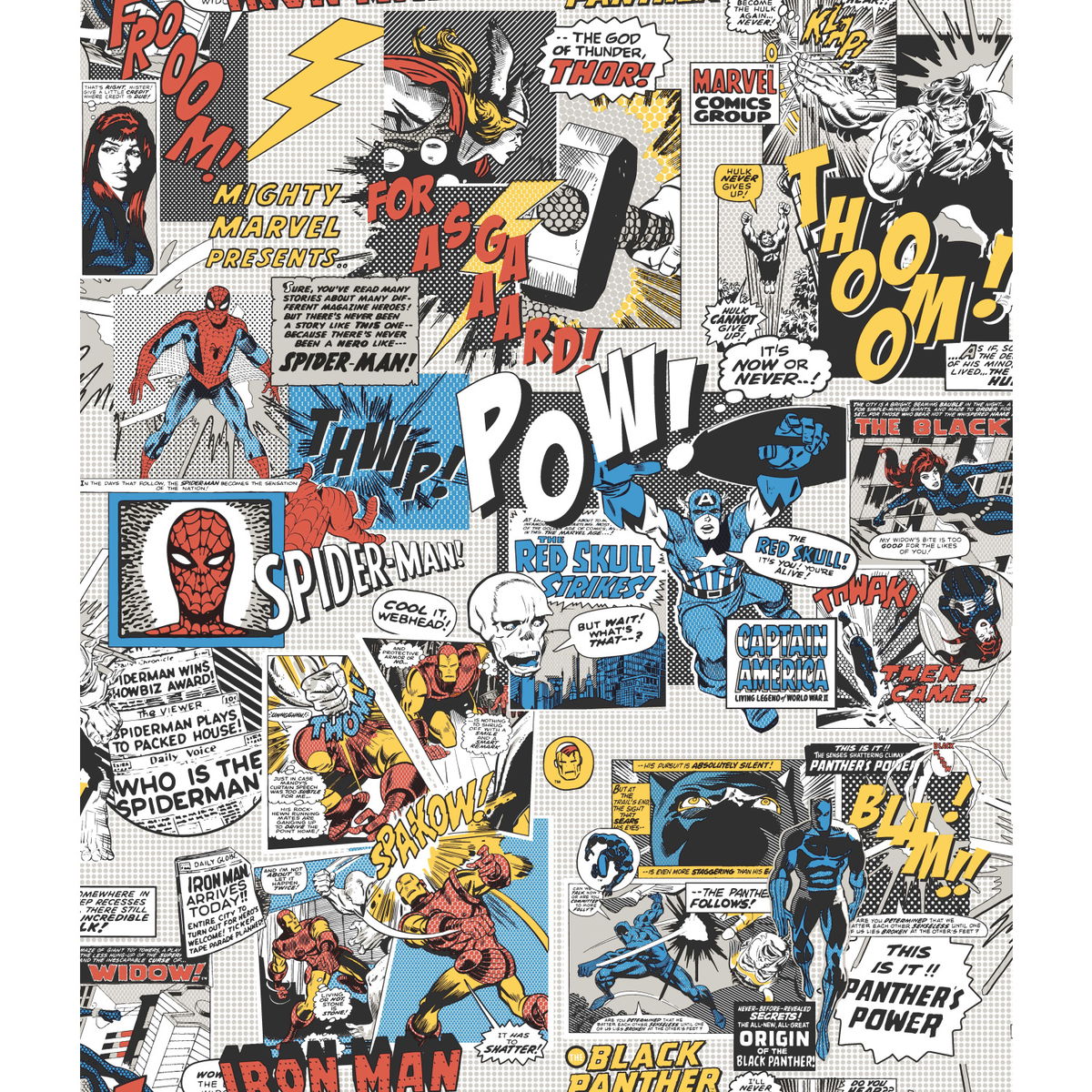 Marvel Comics Pow! Black & Blue Wallpaper, by York Wall, 33' length x 1'8.5" width x 0.02" depth