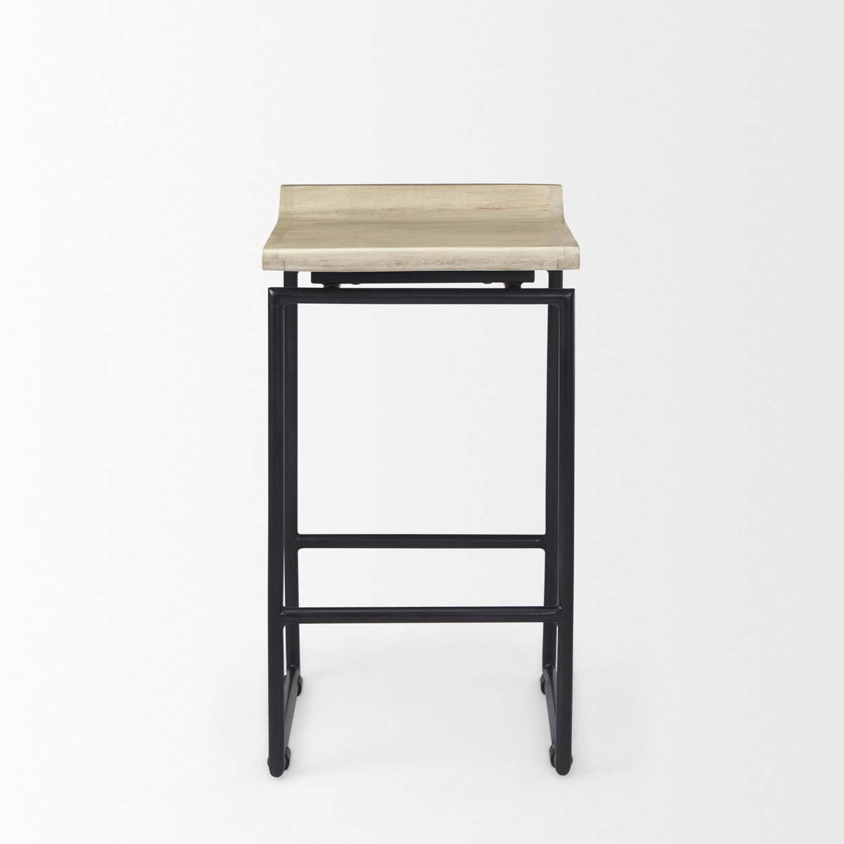Givens Backless 26in Seat Counter Stool | Natural Wood with Black Metal, Counter & Bar Stool by Mercana, 14.1" length x 15.8" width x 26" height View 3