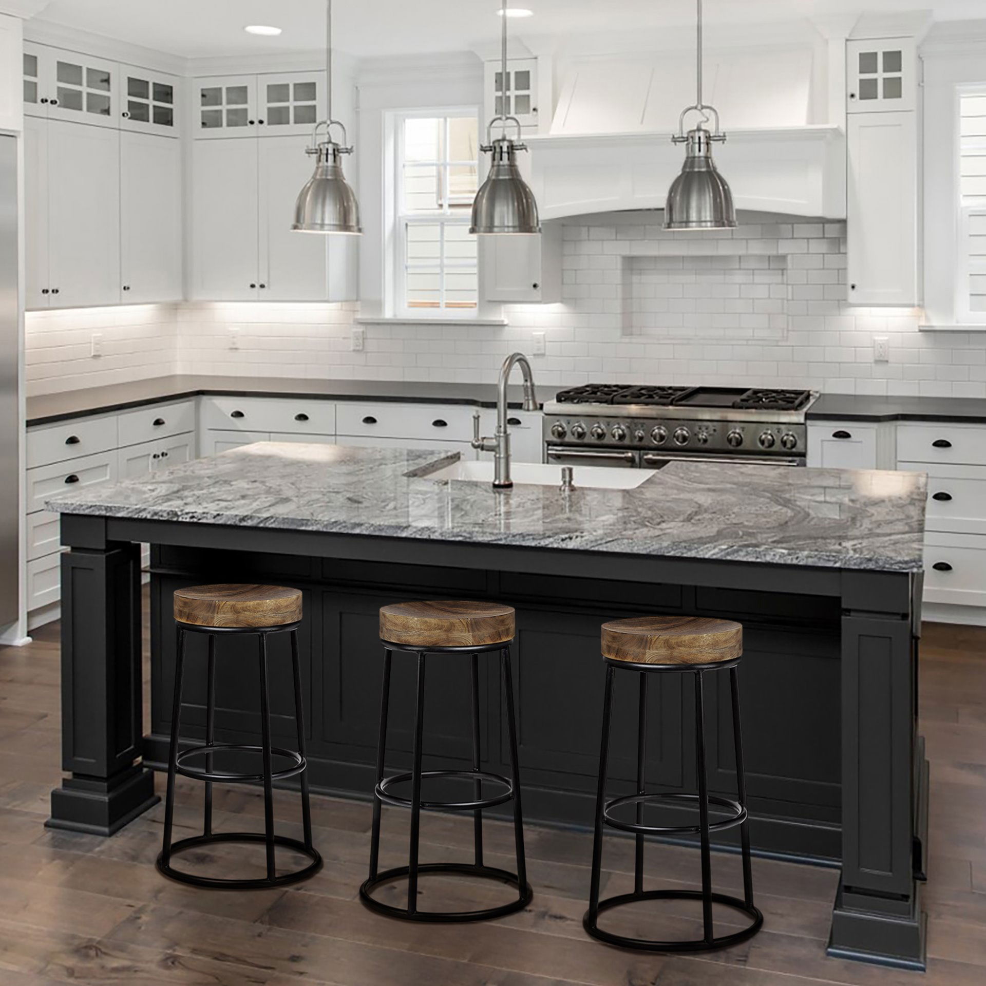 Flynn 26.25' Seat Height Brown Wood Seat Black Metal Frame Stool, Counter & Bar Stool by Mercana, 16" length x 16" width x 26.5" height View 2