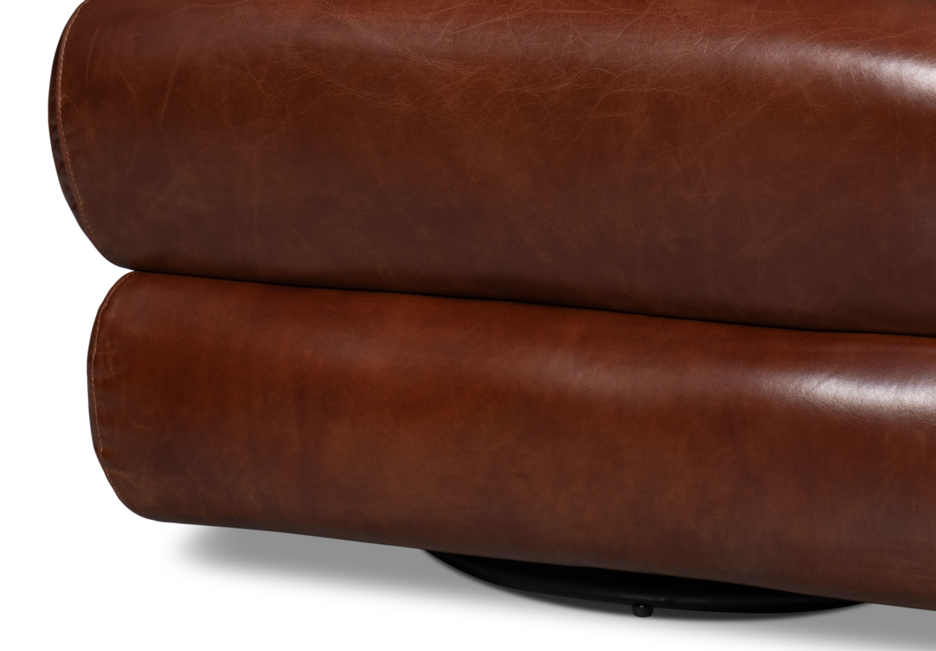 Rondo Leather Swivel Chair,Brown, Seating by Sarreid, 38" length x 31" width x 30" height View 7