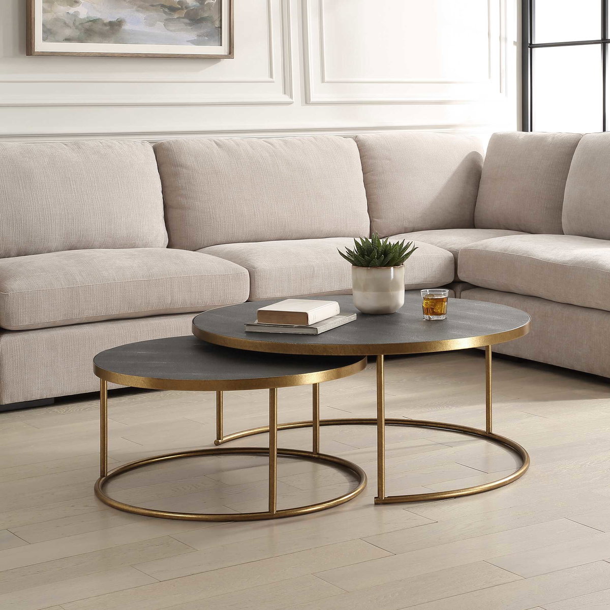 Aragon Gray Nesting Coffee Tables Set/2, by Uttermost, 40" width x 17.5" height x 40" depth View 4