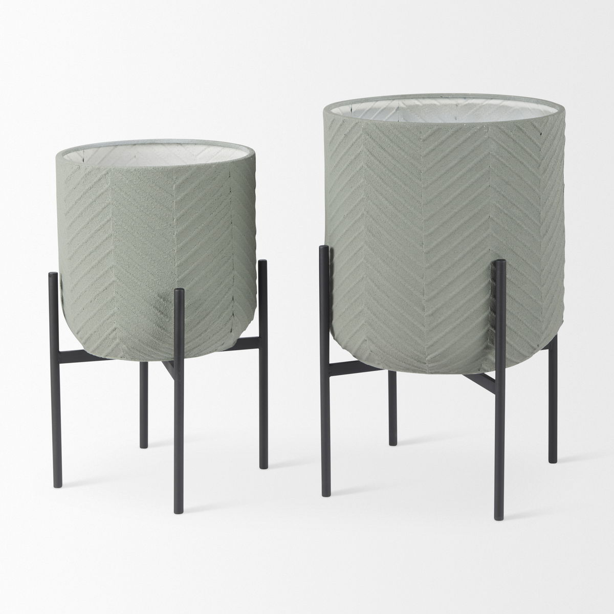 Mabel Set of Two 15.4 x 24.8  Green Top with Black Iron Base Plant Stands, Planter by Mercana, 15.35" length x 15.35" width x 24.8" height View 4