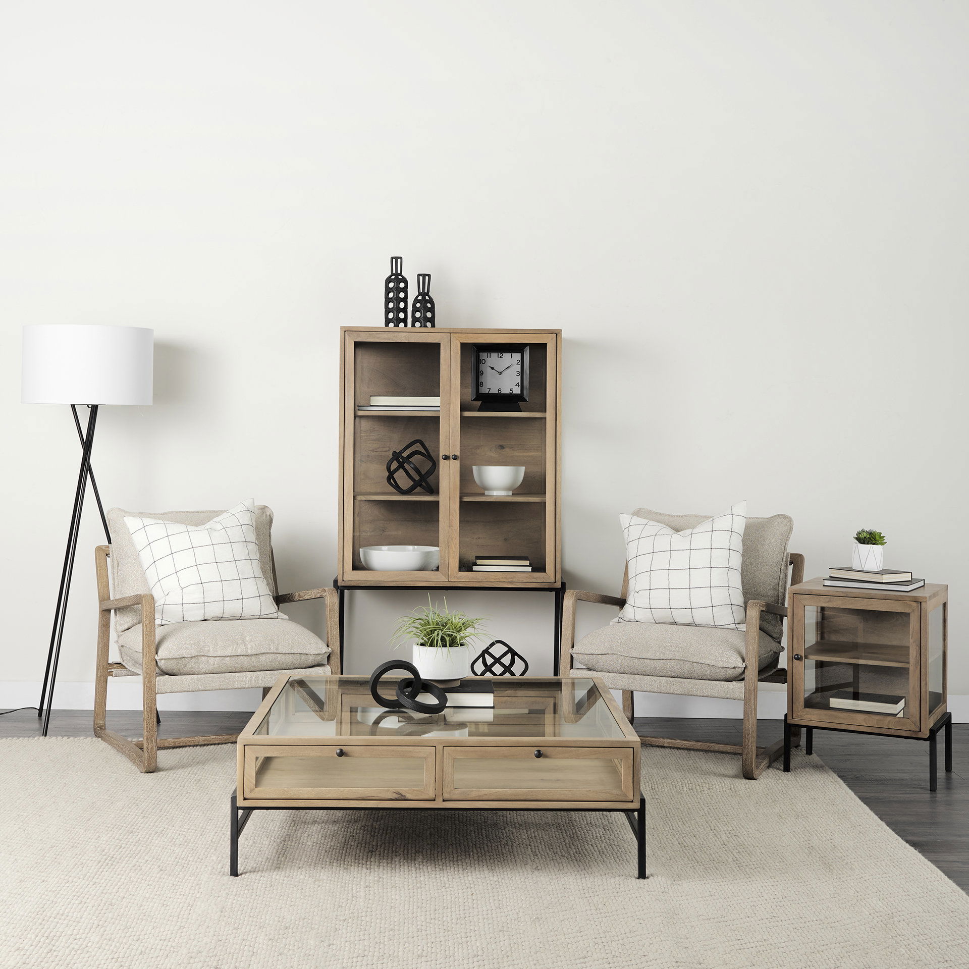 Brayden 28.3L x 34.1W x 35H Light Brown Wood with Beige Fabric Seat Accent Chair large image 
