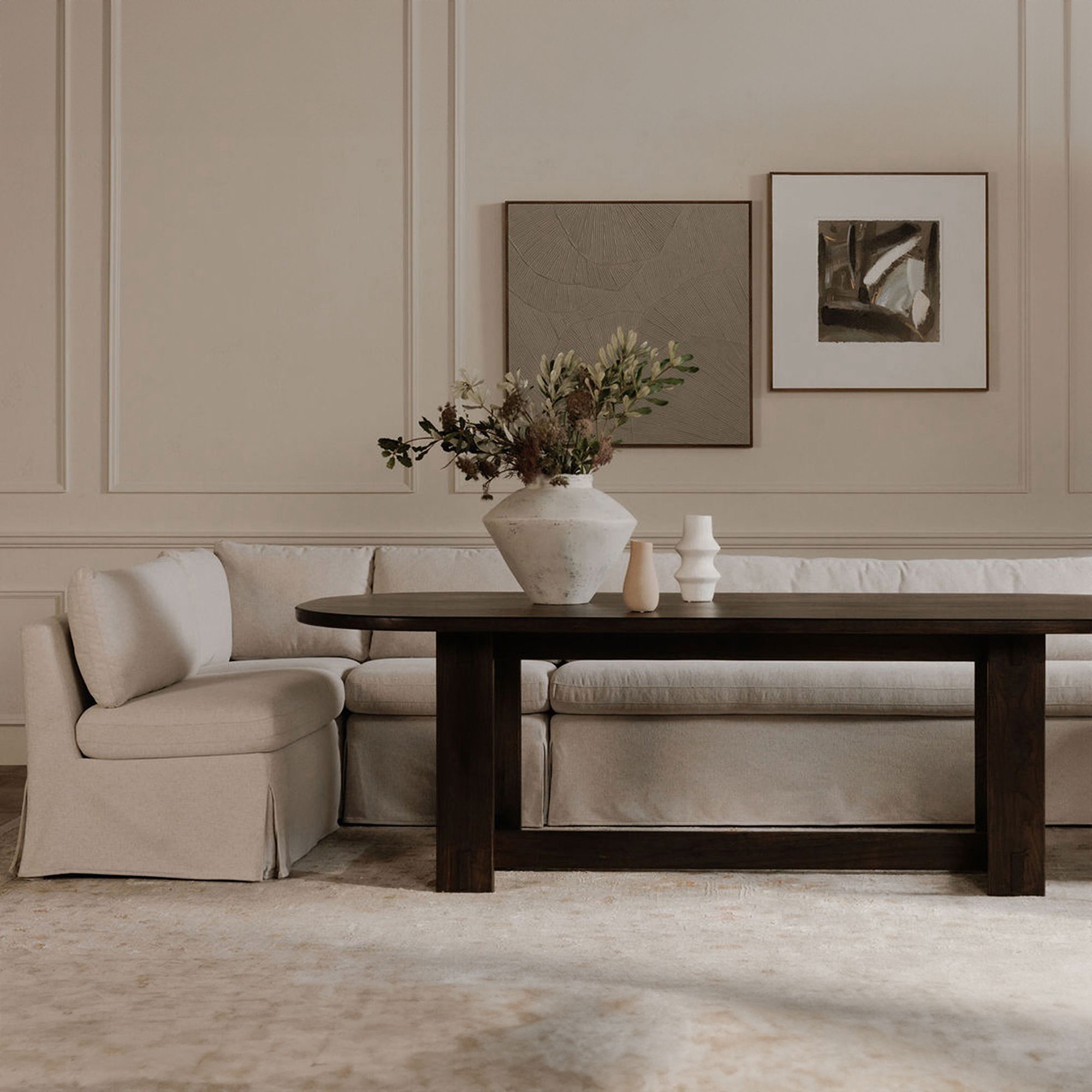 Fable Slipcover Dining Banquette L-shape Beige 96in large image 