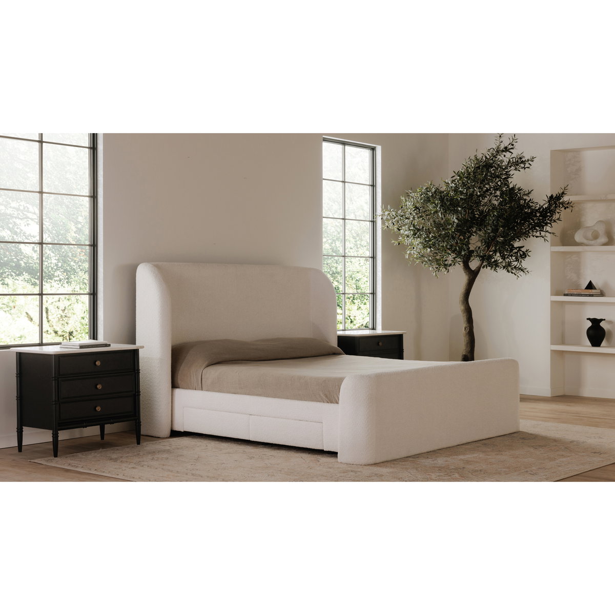 Sophia Queen Storage Bed Cream, by Moe's Home, 6'4" width x 4'7" height x 7'7" depth View 15