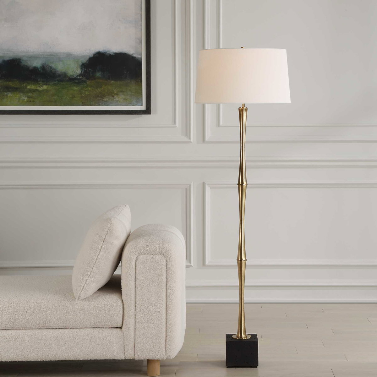 Shino Antique Brass Floor Lamp, by Uttermost, 1'8" width x 5'6" height x 1'8" depth View 2