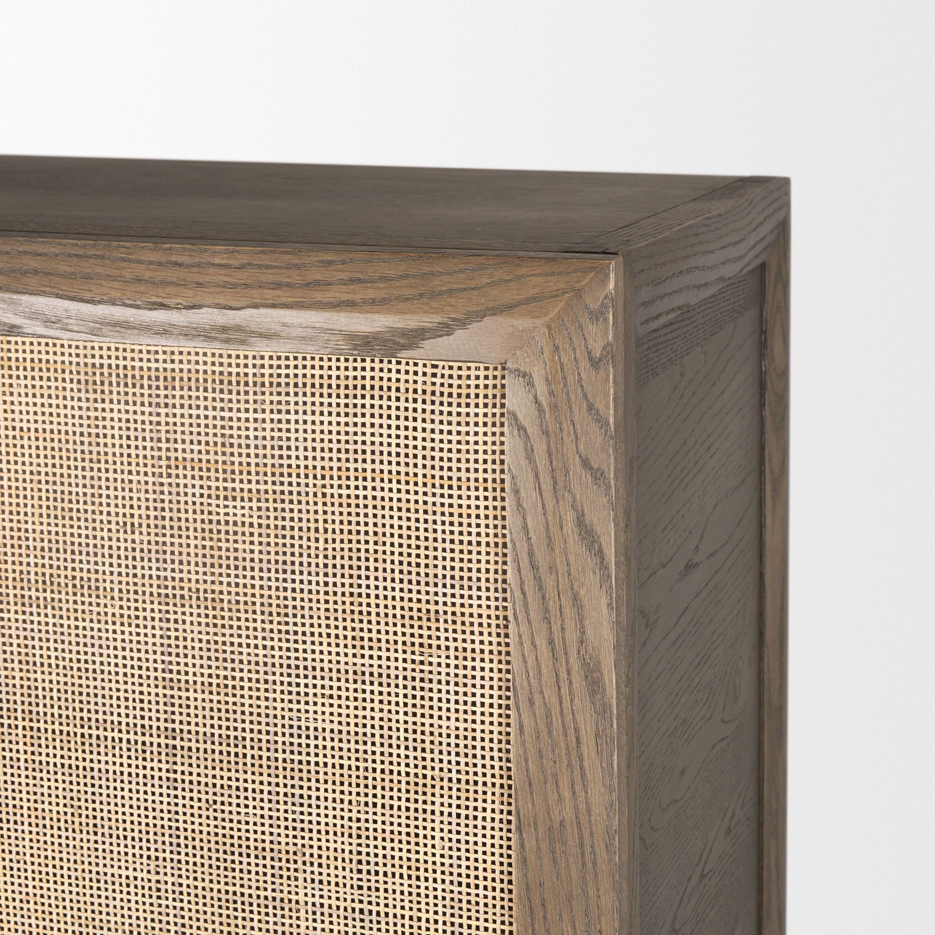 Sina Brown Oak Wood with Natural Rattan 2 Door Curio Cabinet large image 