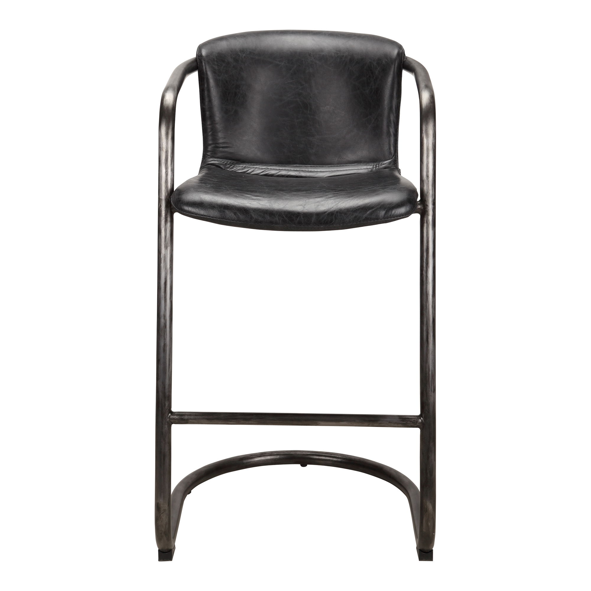 Freeman Barstool Onyx Black Leather - Set Of Two, Counter & Bar Stool by Moe's Home, 22" width x 40" height x 24" depth View 3