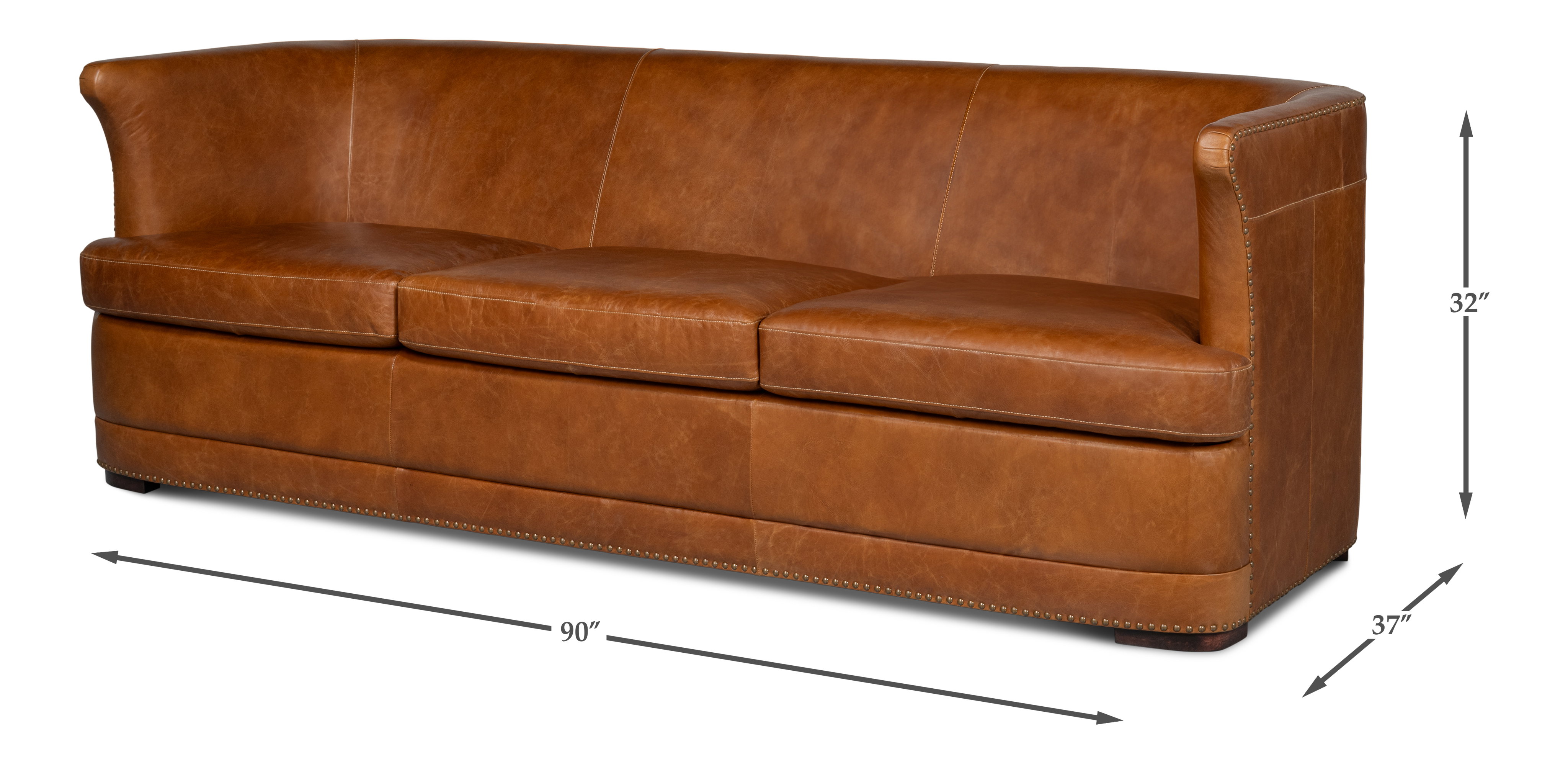 Mcmillan Distilled Leather Sofa, Sofas & Sectional by Sarreid, 90" length x 37" width x 32" height View 13