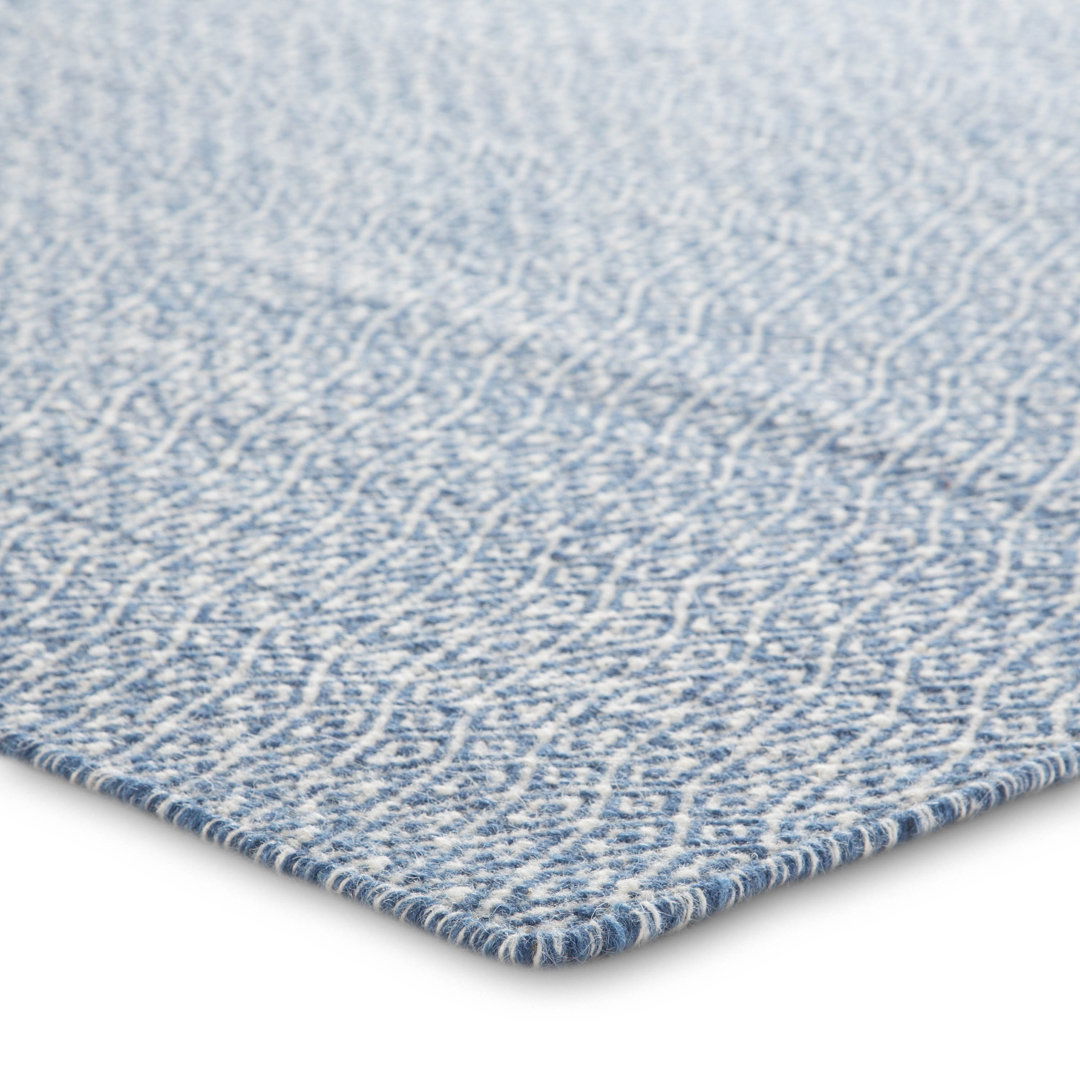 Hampshire Geometric Hand-Woven Wool Blue/Ivory Area Rug large image 