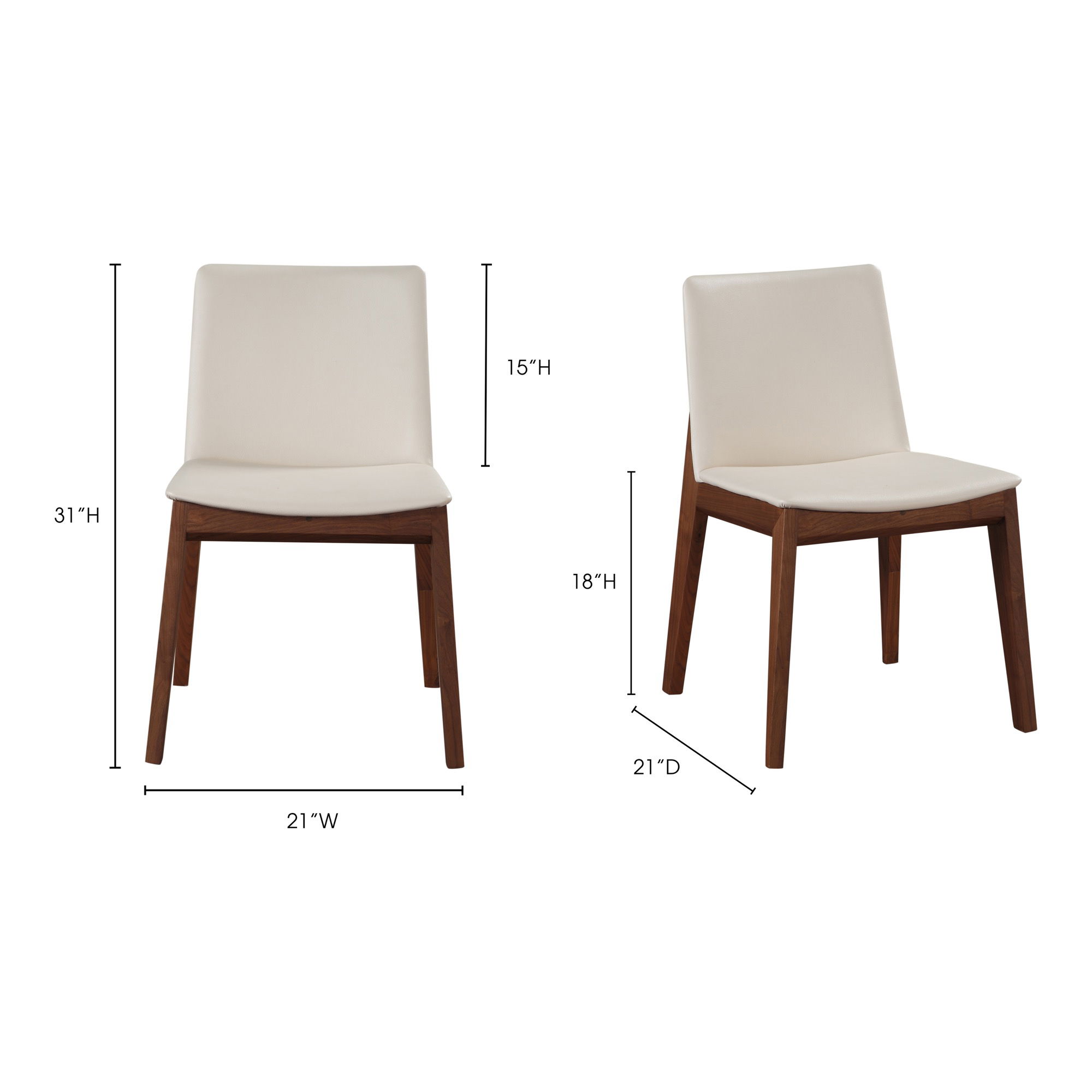 Deco Dining Chair Cream White Pvc - Set Of Two, by Moe's Home, 21" width x 31" height x 21" depth View 14
