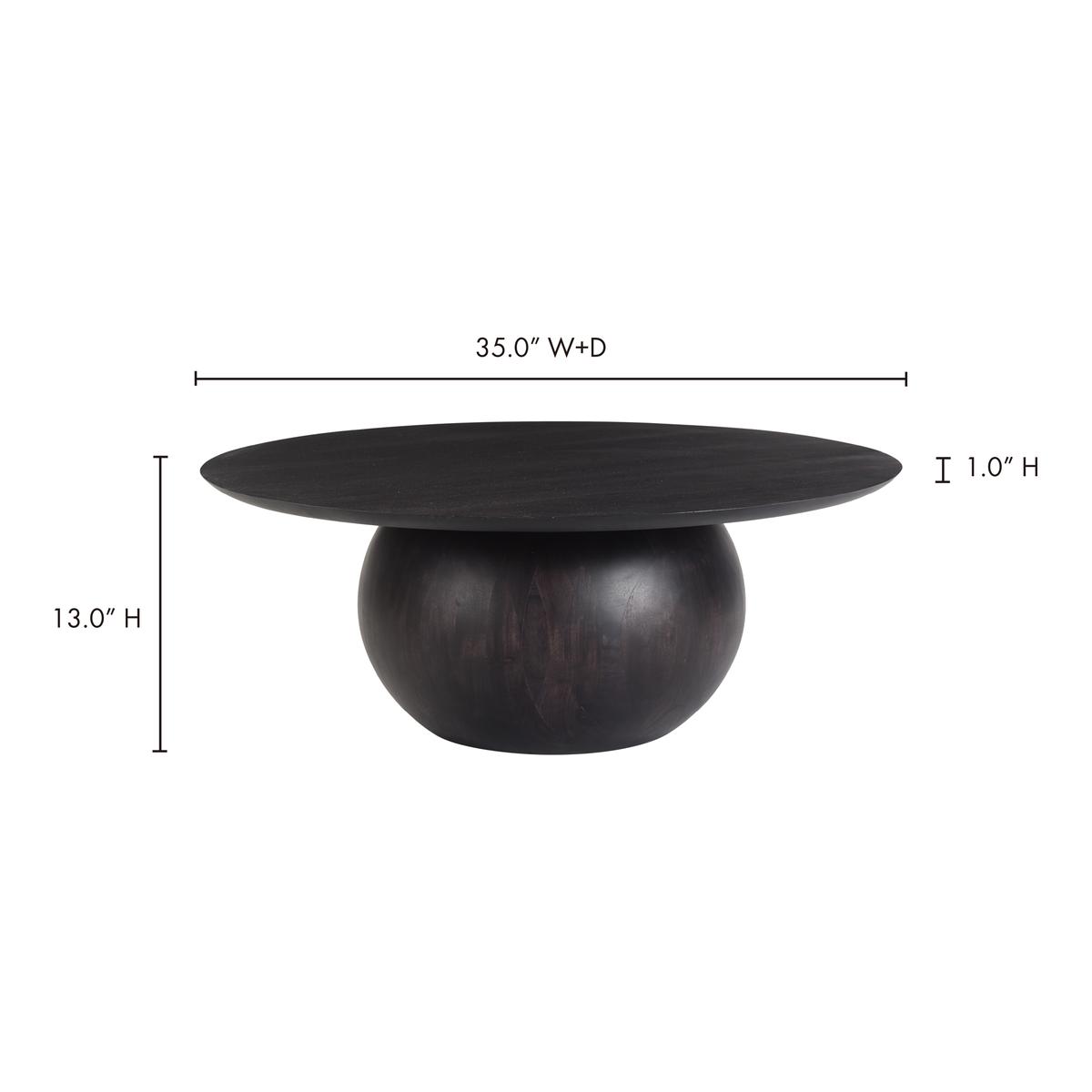 Bradbury Coffee Table Black, by Moe's Home, 35" width x 14" height x 35" depth View 6