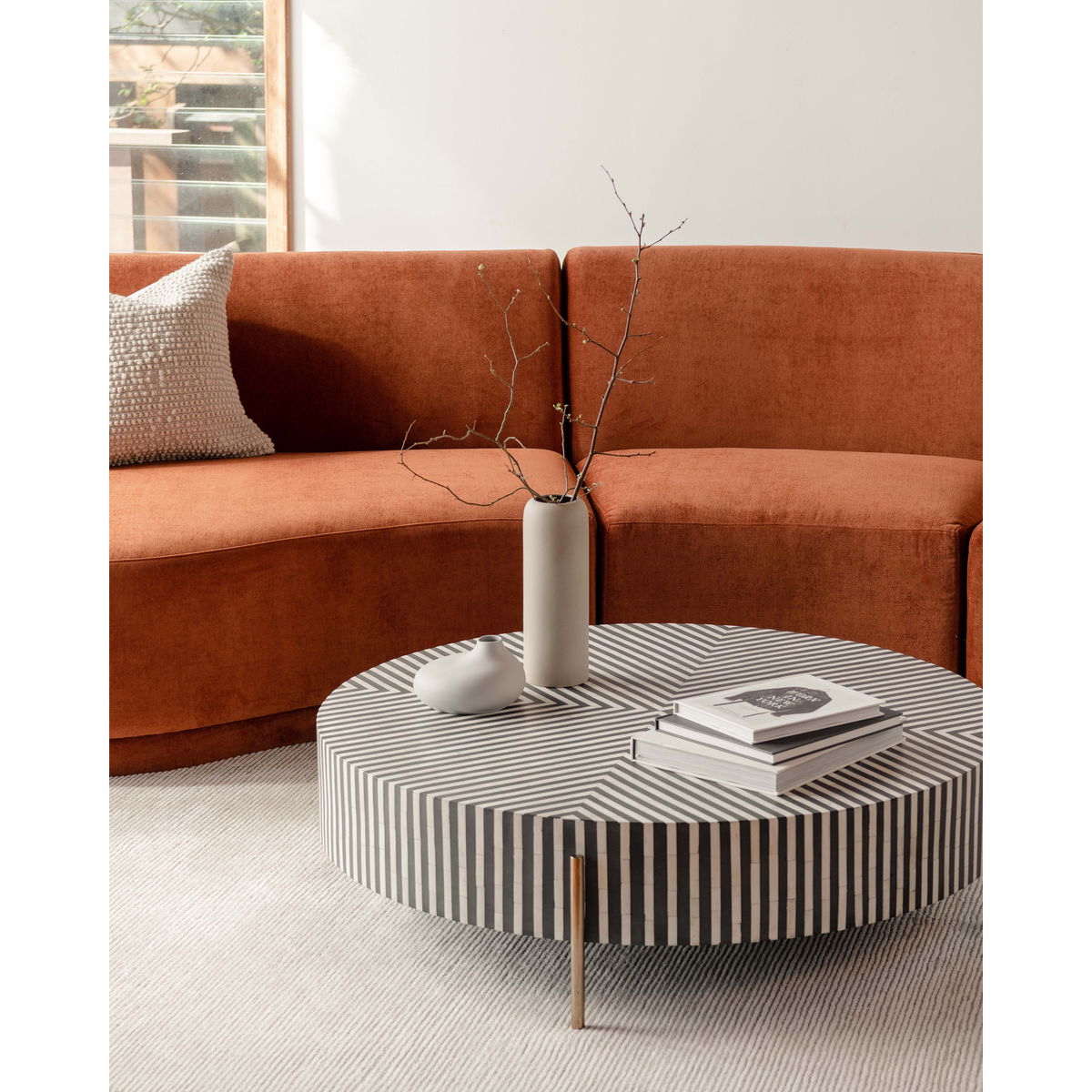 Chameau Large Coffee Table Black And White, by Moe's Home, 48" width x 12" height x 48" depth View 5