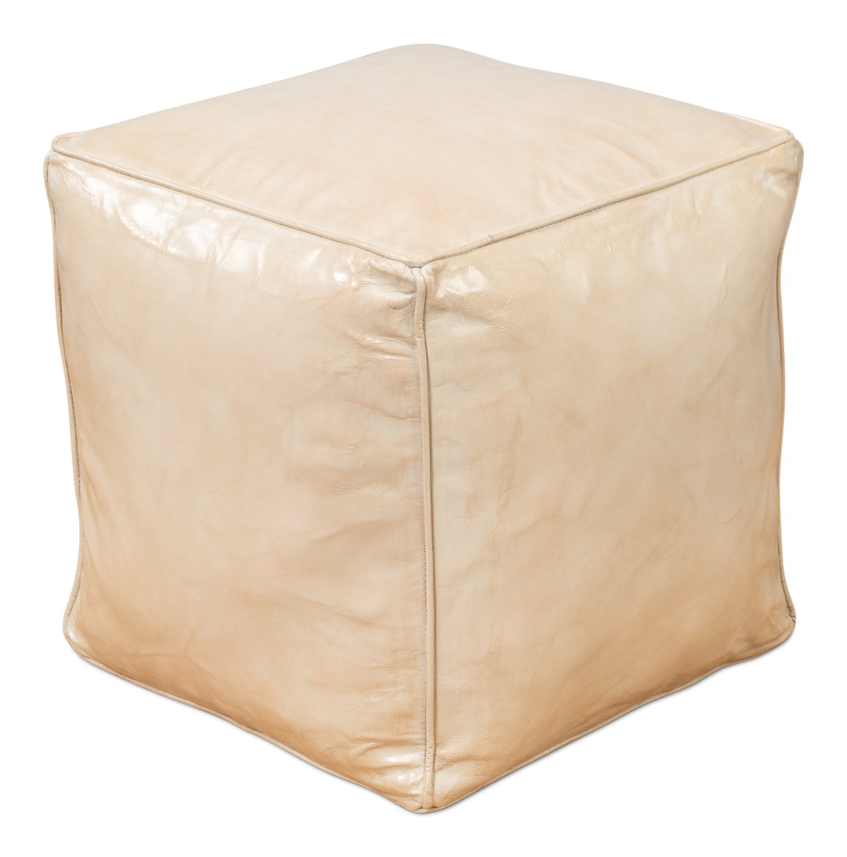 Sunday Afternoon Leather Cube  Taupe, by Sarreid, 1'3" length x 1'3" width x 1'4" height View 9