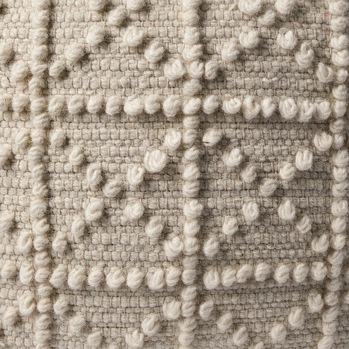 Leroy Square Cream Wool Pouf with Popcorn Detail, Ottoman by Mercana, 17.72" length x 17.72" width x 17.72" height View 6