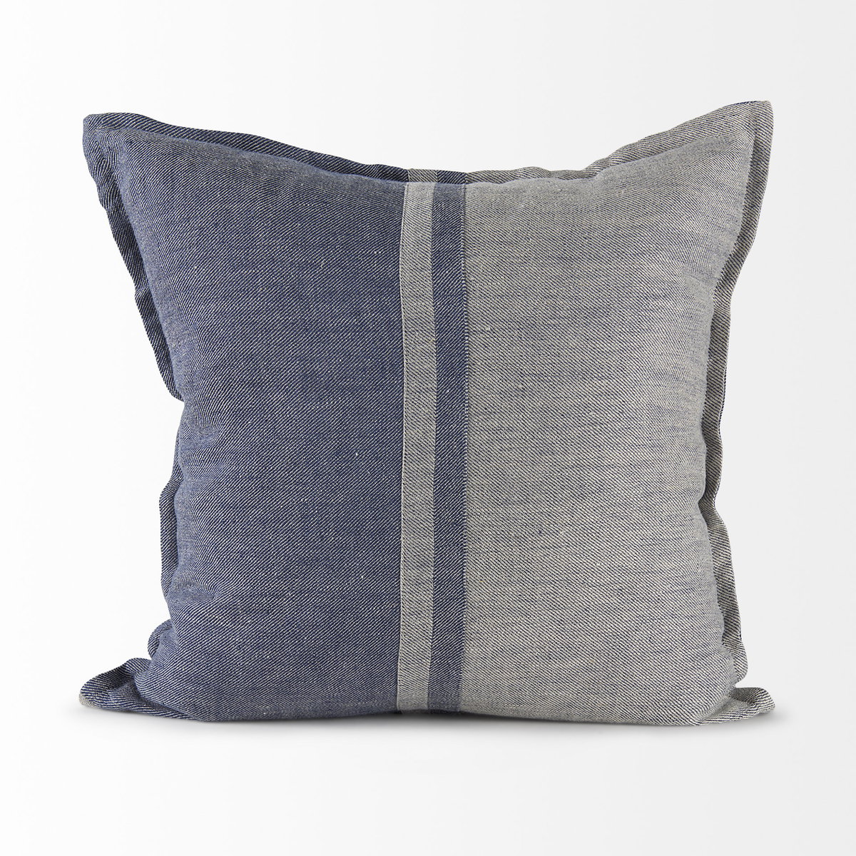 Aubrielle 20x20 Gray and Blue Fabric Color Blocked Pillow Cover, Decorative Pillow by Mercana, 20" length x 20" width x 0.2" height View 3