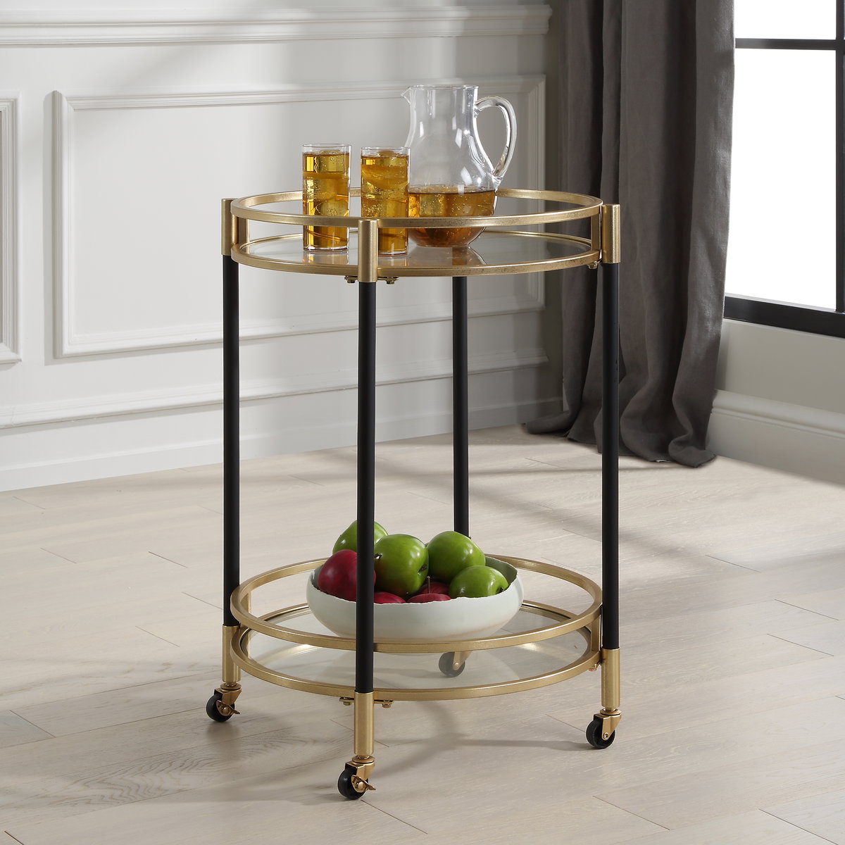 Dolly Round Bar Cart, Bar Carts & Cabinet by Uttermost, 22" width x 29.75" height x 22" depth View 2