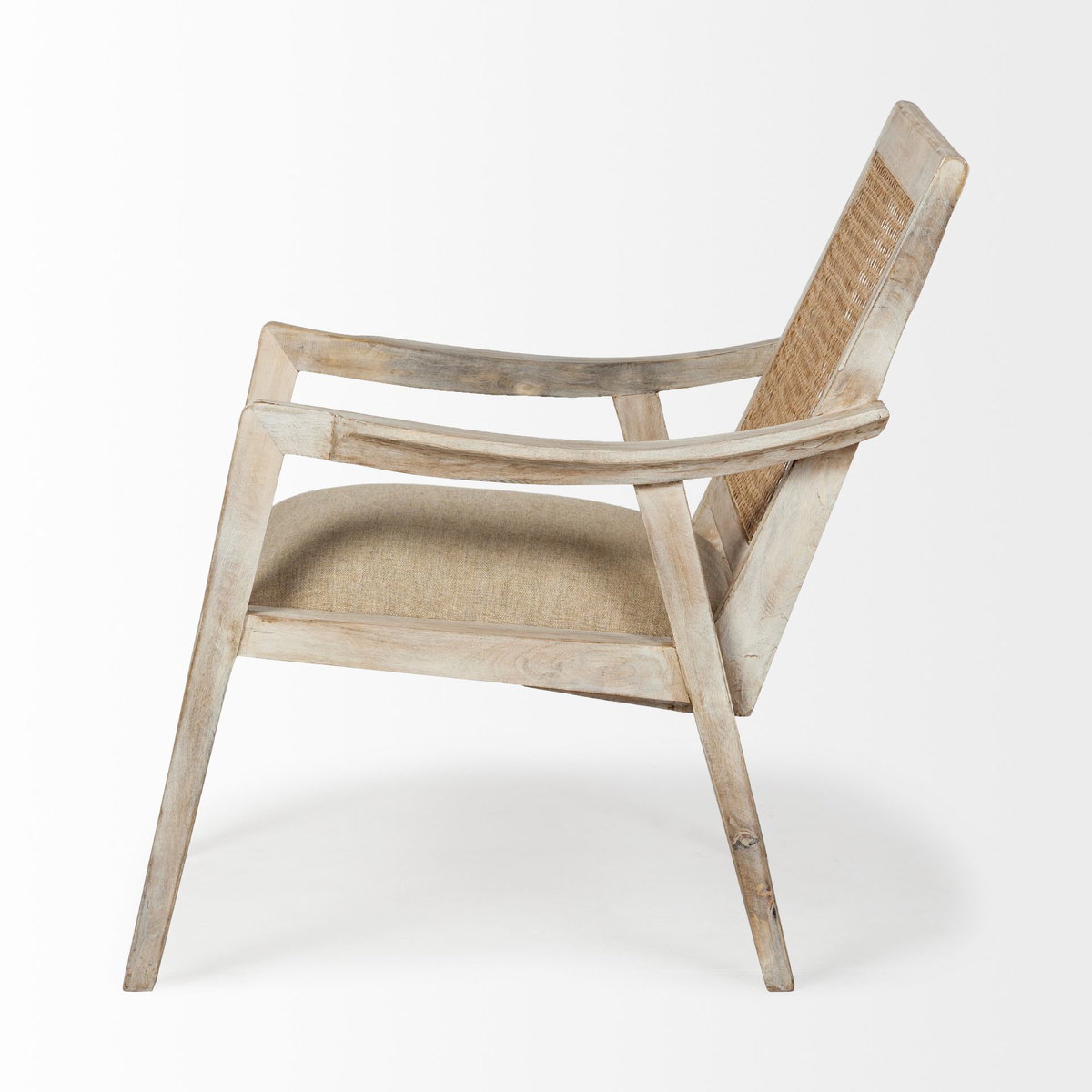 Teryn Cream Linen Seat And Natural Wooden Base with Mesh Back Accent Chair, by Mercana, 24" length x 31" width x 31.25" height View 3