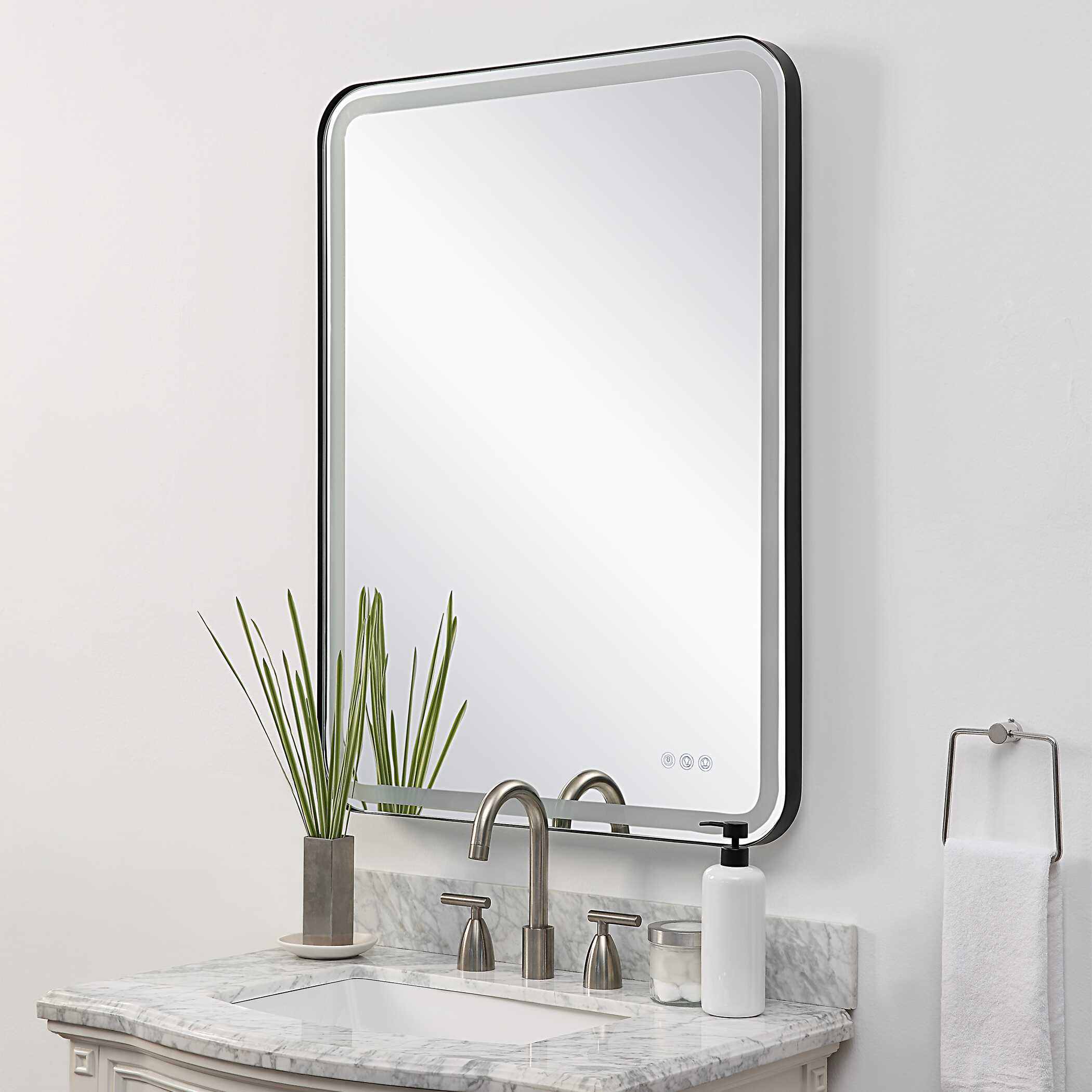 Crofton Lighted Black Large Mirror, by Uttermost, 30" width x 40" height x 2.12" depth View 9