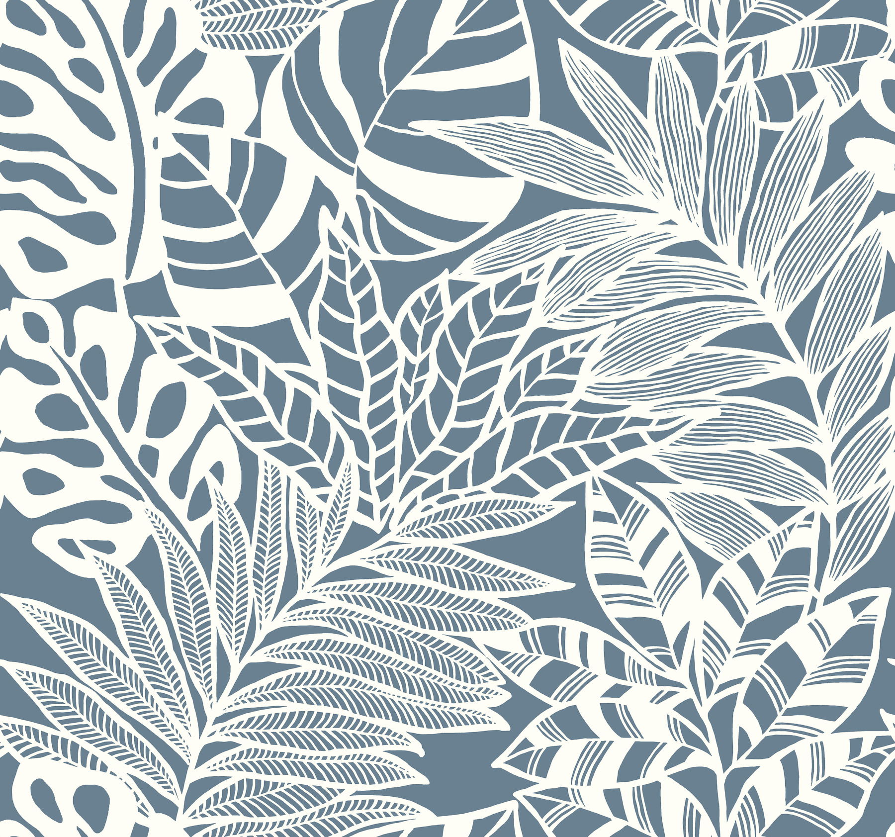 Jungle Leaves Blue Wallpaper large image 