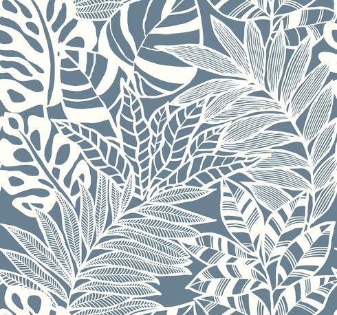 Jungle Leaves Blue Wallpaper