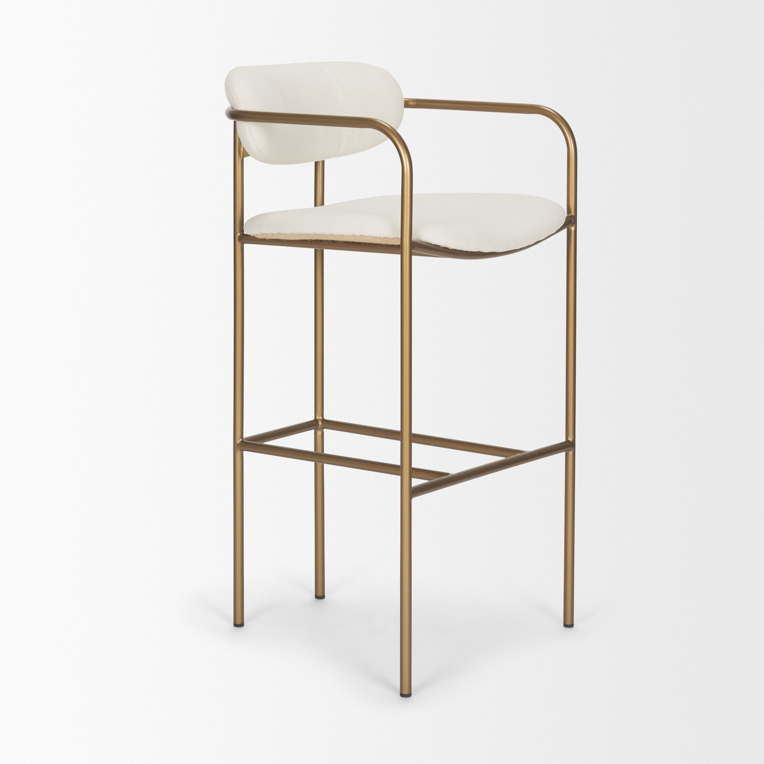 Parker 30' Seat Height Cream Fabric Seat Gold Metal Bar Stool, Counter & Bar Stool by Mercana, 19" length x 19.75" width x 40" height View 7