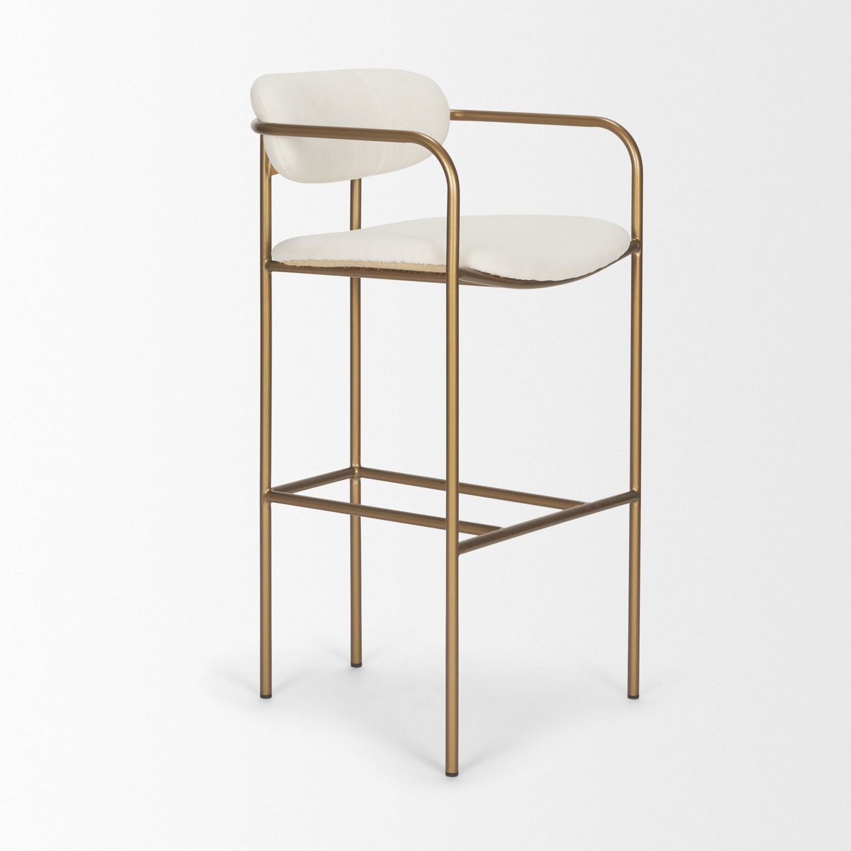 Parker 30' Seat Height Cream Fabric Seat Gold Metal Bar Stool, Counter & Bar Stool by Mercana, 19" length x 19.75" width x 40" height View 7