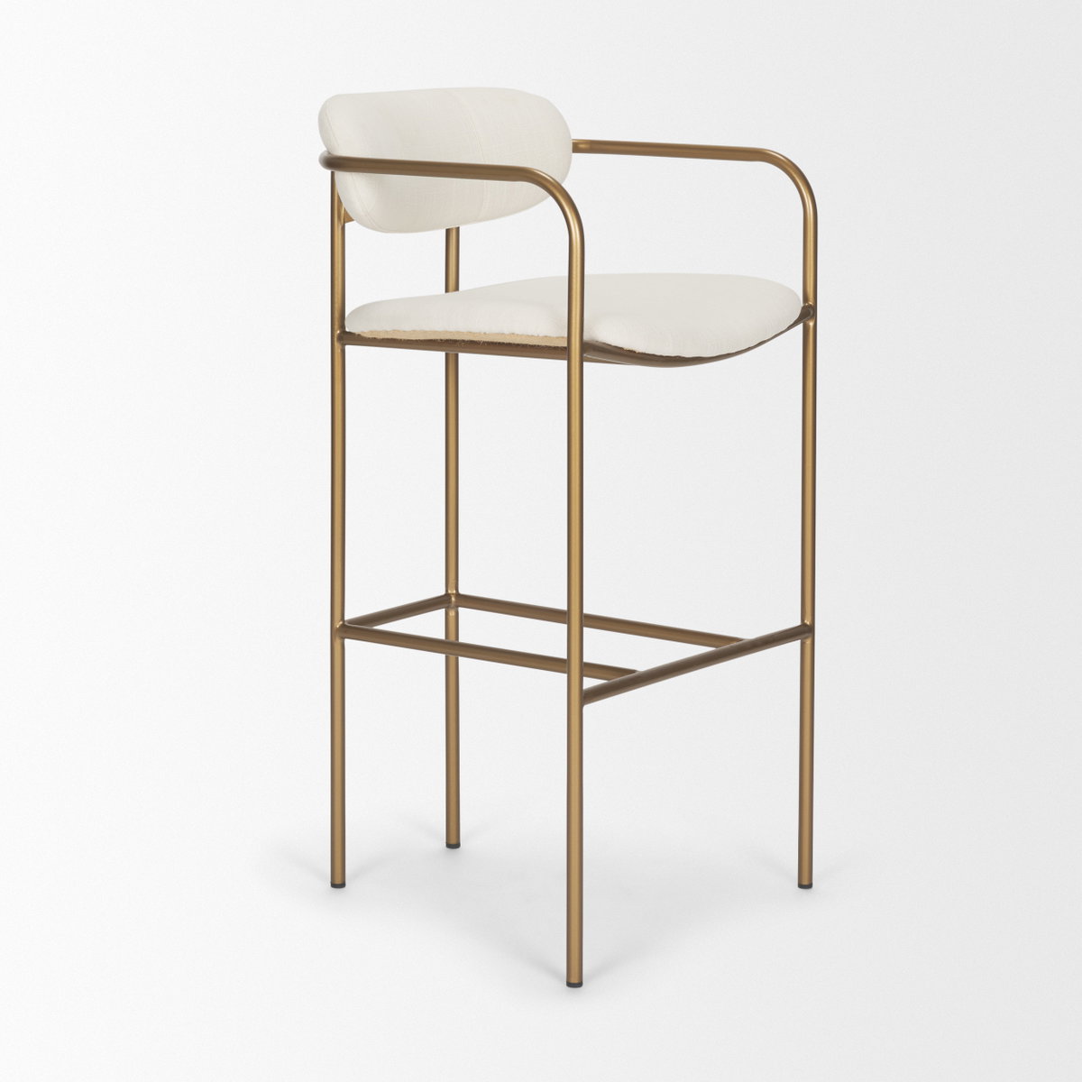 Parker Low Back 30.25in Seat Bar Stool | Cream Fabric with Gold Metal, Counter & Bar Stool by Mercana, 19" length x 19.75" width x 40" height View 7
