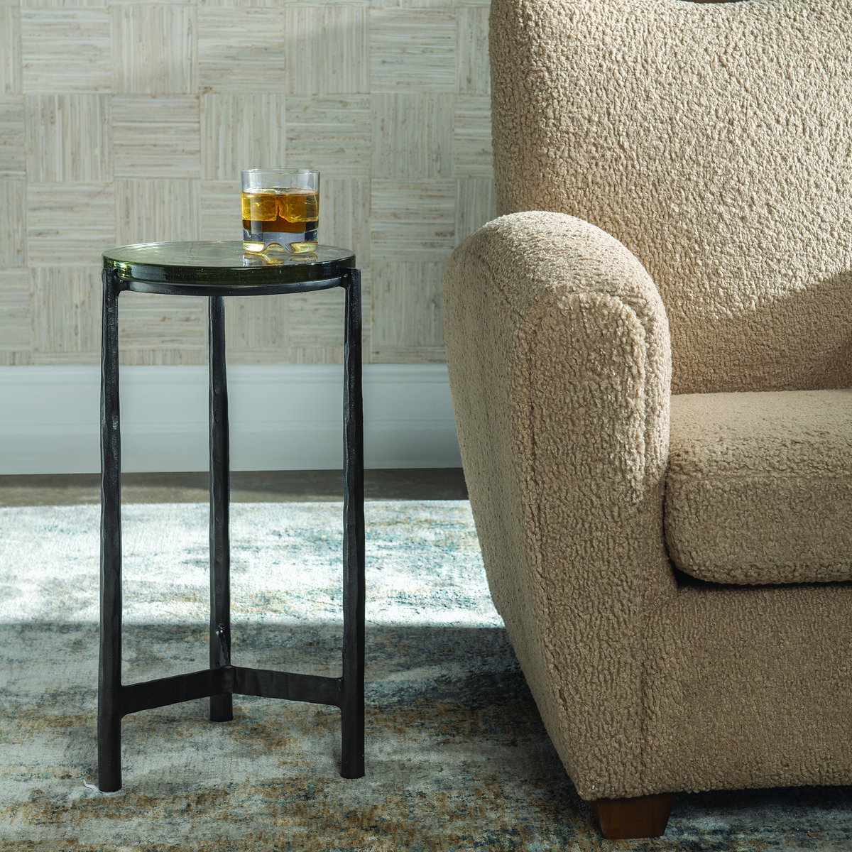 Eternity Iron & Glass Accent Table, Side & End Table by Uttermost, 12" width x 22.5" height x 12" depth View 2