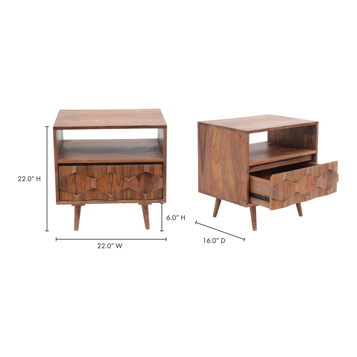 O2 Nightstand Natural, by Moe's Home, 22" width x 22" height x 16" depth View 15