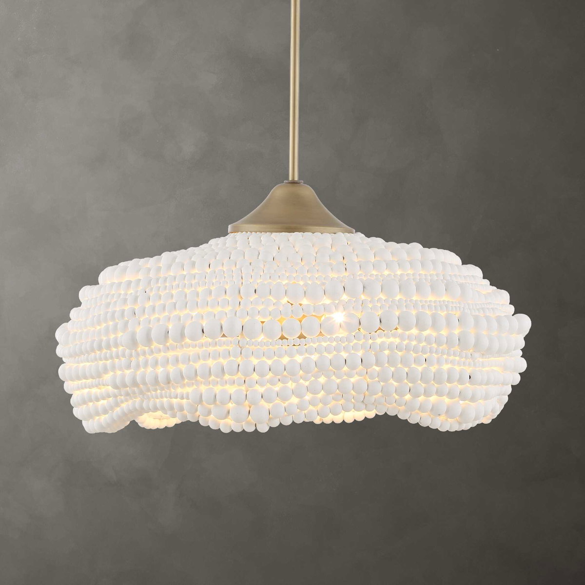 Biddeford 5 Light White Beaded Pendant, Ceiling Light by Uttermost, 24" width x 11.5" height x 24" diameter View 2