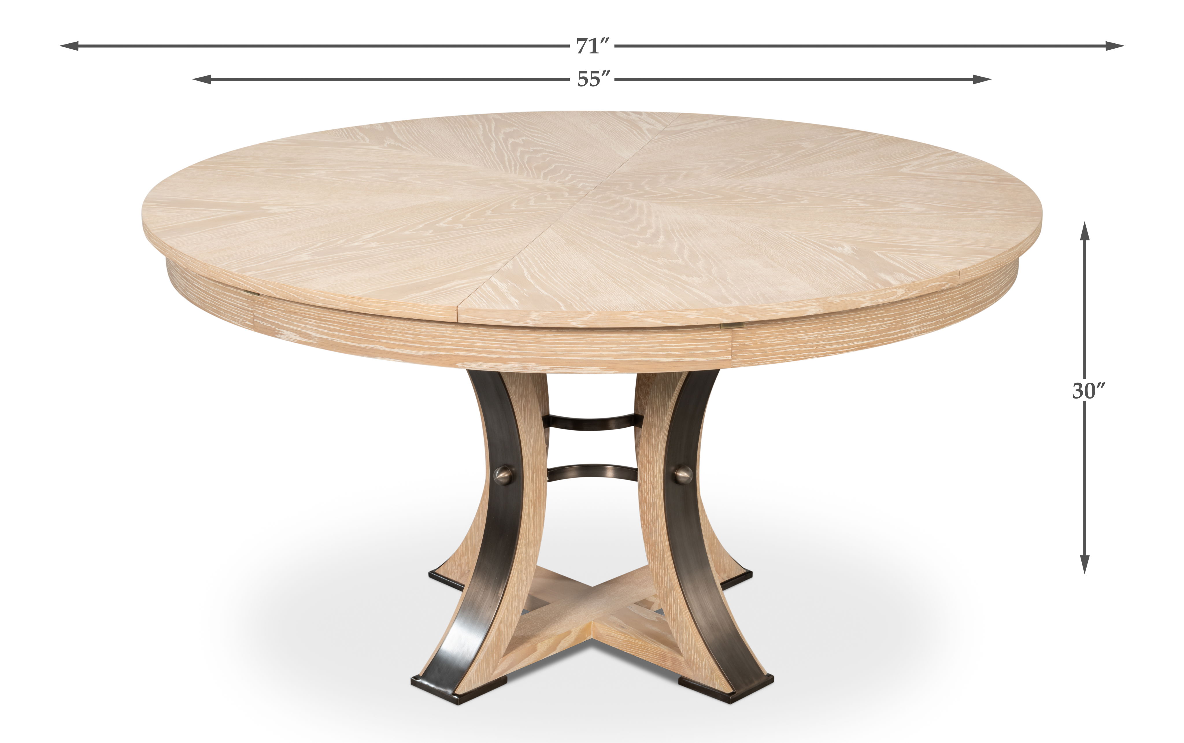 Tower Jupe Dining Table,Med,Bleached Oak, by Sarreid, 55" length x 55" width x 30" height View 13