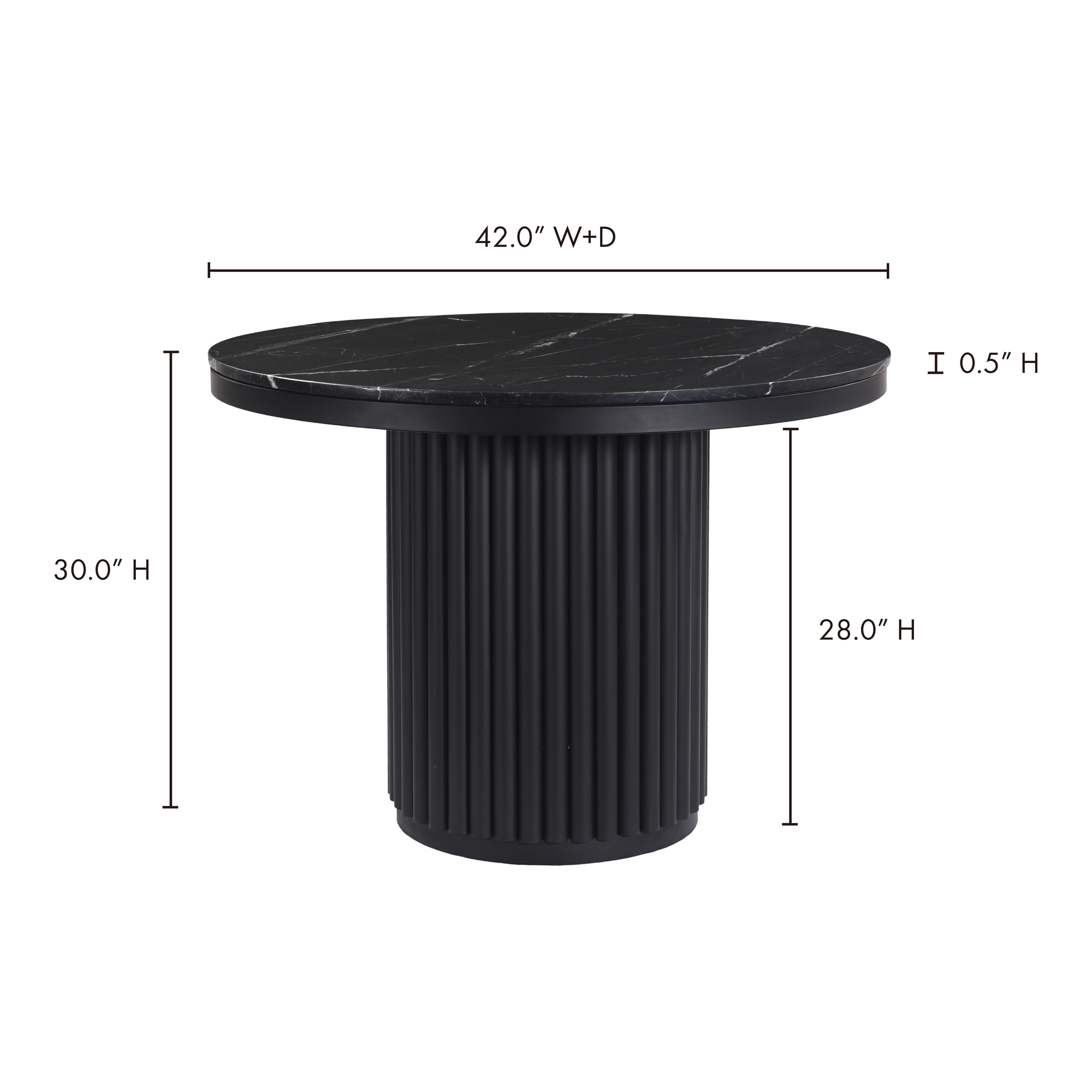 Tower Dining Table Black Marble, by Moe's Home, 42" width x 30" height x 42" depth View 8