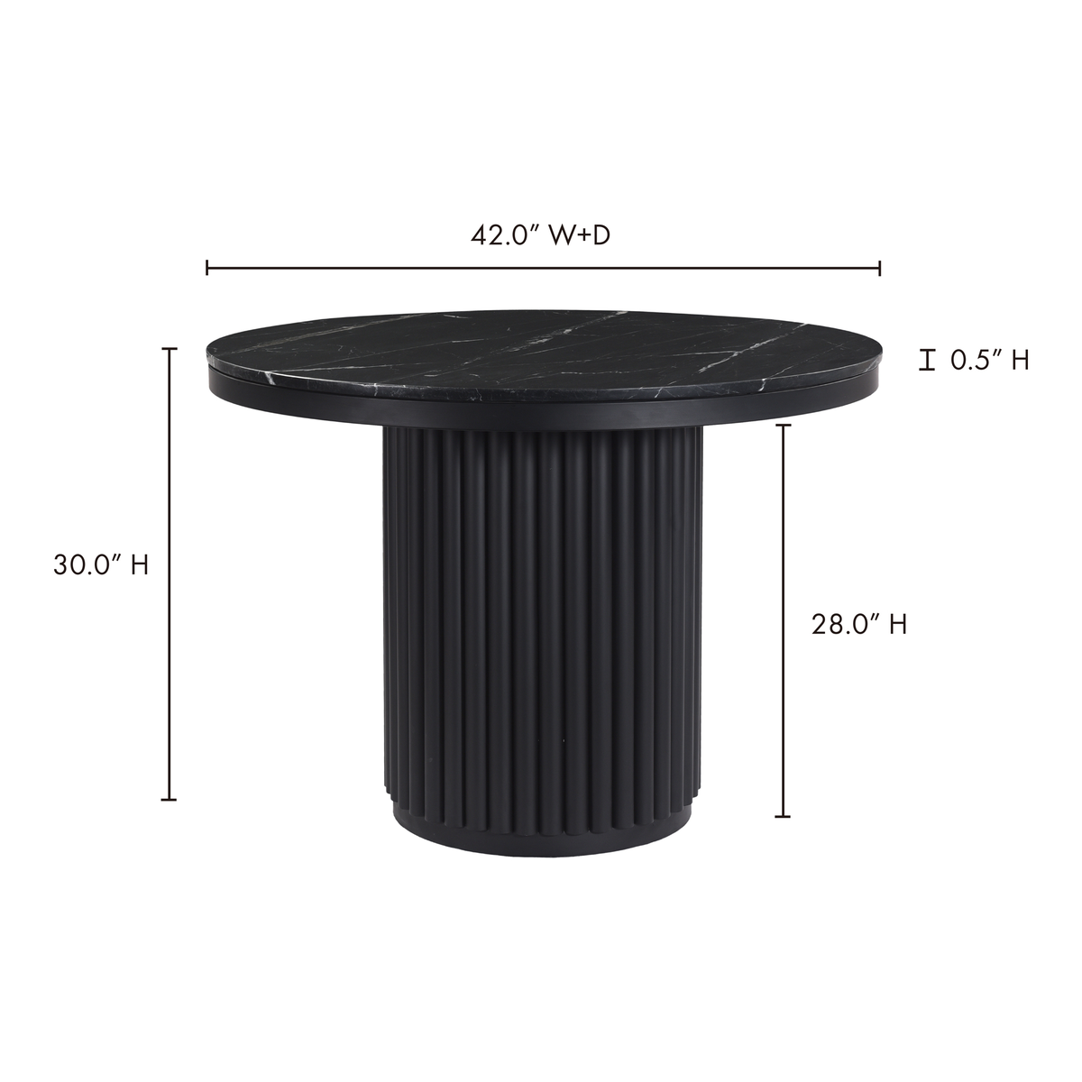 Tower Dining Table Black Marble, by Moe's Home, 42" width x 30" height x 42" depth View 8