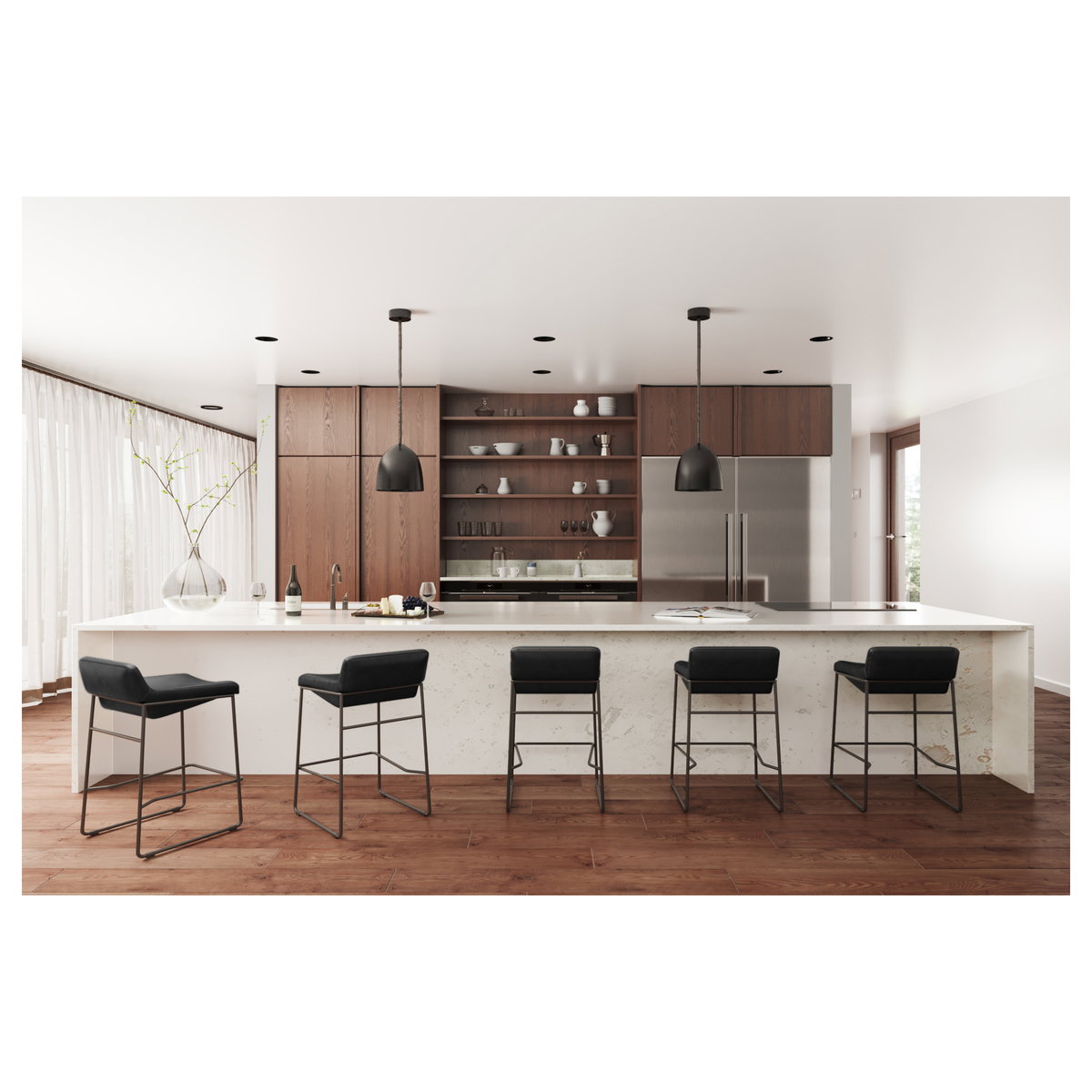 Starlet Counter Stool Onyx Black Leather - Set Of Two, Counter & Bar Stool by Moe's Home, 17" width x 32" height x 20" depth View 12