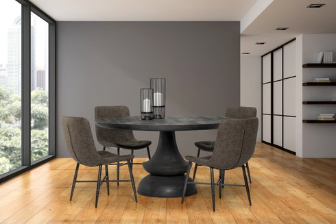 Crossman 60" Round Pedestal Dining Table | Modern | Dark Brown/Gray Wood | Seats 6