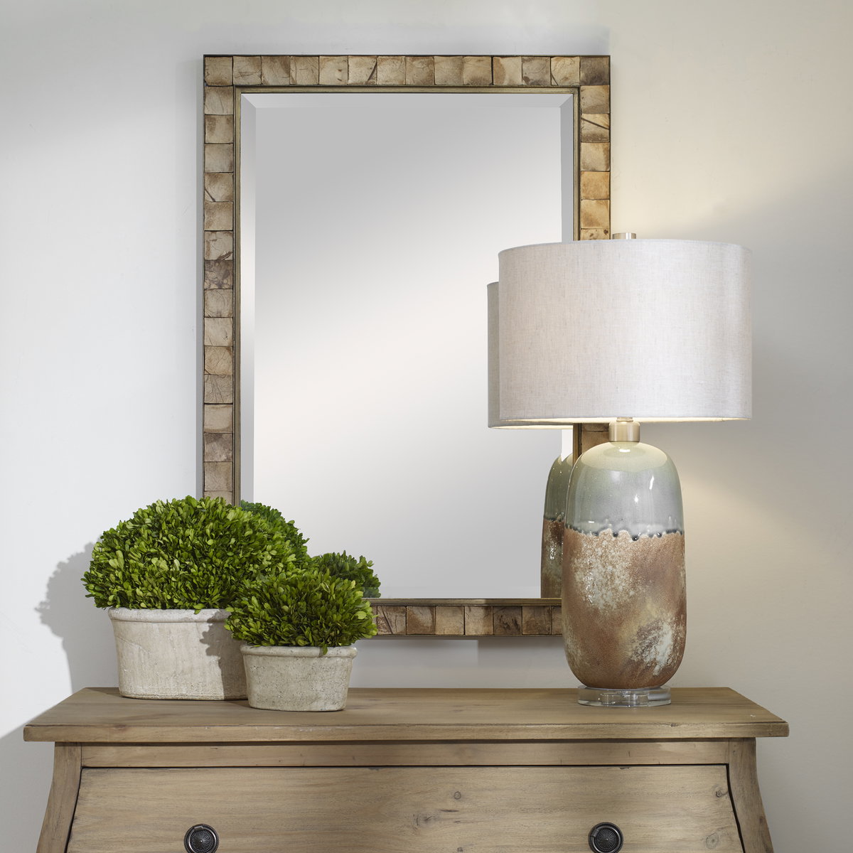 Cocos Coconut Shell Mirror, by Uttermost, 2'3.62" width x 3'3.5" height x 1.12" depth View 2