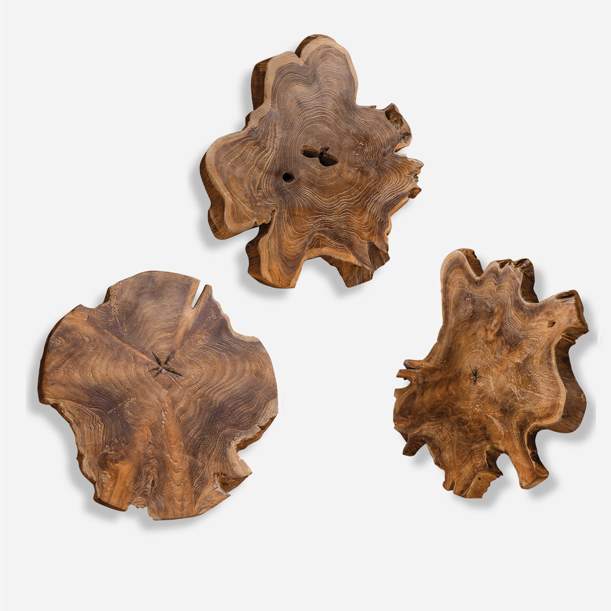 Kalani Teak Wall Art Set/3, Sculptural Wall Art by Uttermost, 20" width x 20" height x 1.2" depth View 1